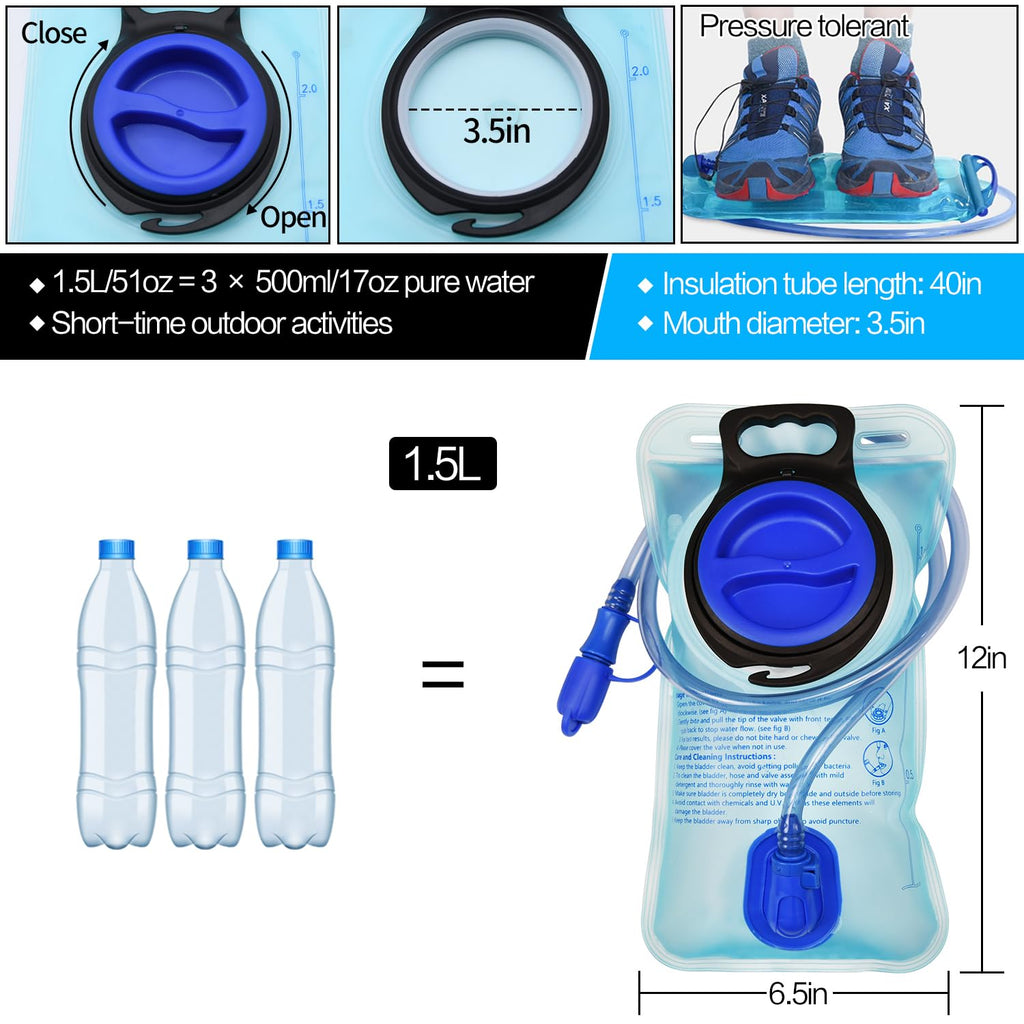 Mdvora 1.5L Hydration Bladder Cleaning Kit, Large Opening Water Bladder For Cycling Hiking Camping