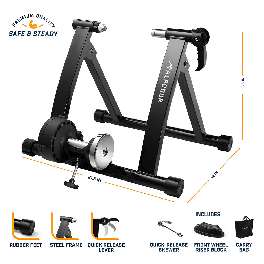 Alpcour Bike Trainer Stand For Indoor Riding - Portable Stainless Steel Indoor Trainer W/Magnetic Flywheel, Noise Reduction, 6 R