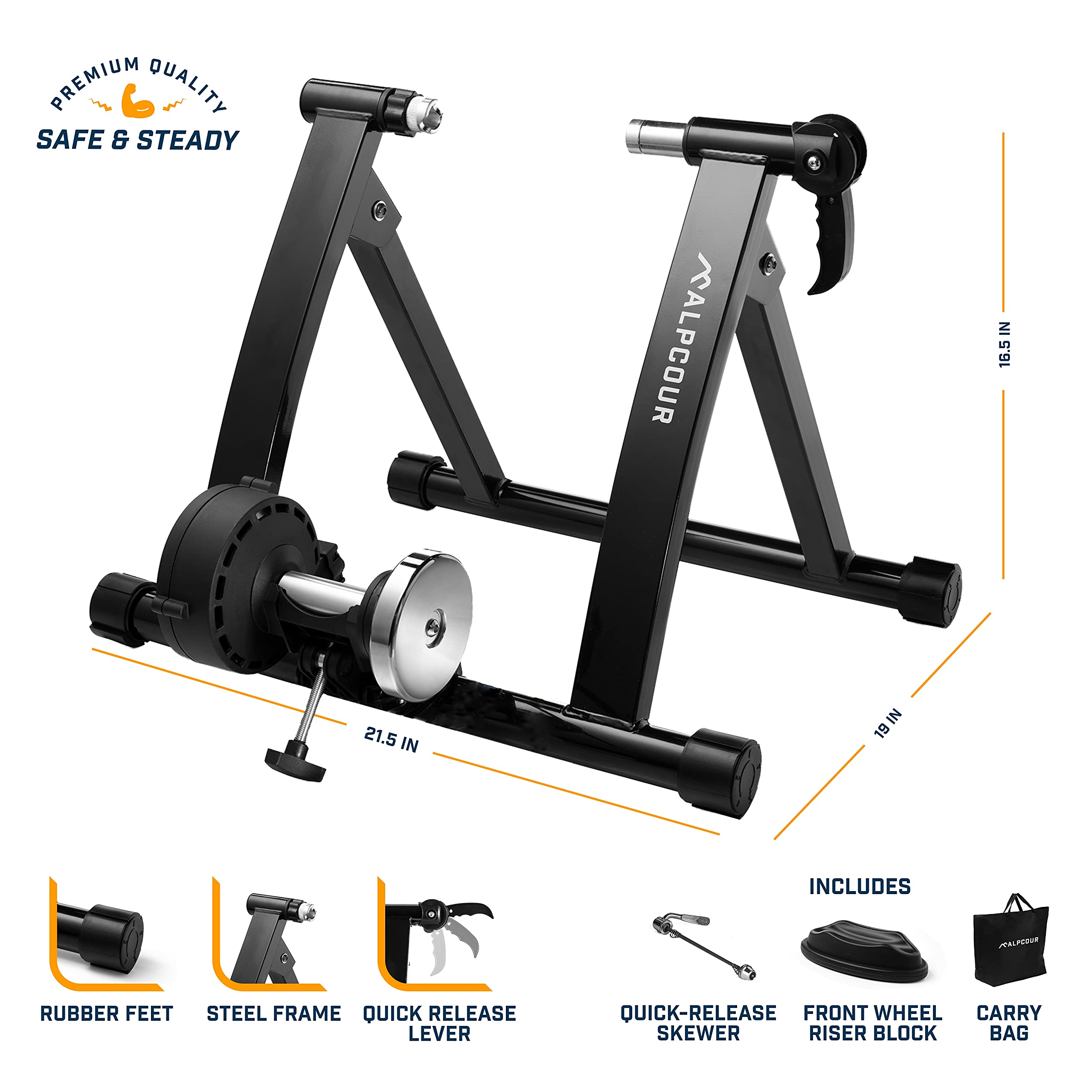 Alpcour Bike Trainer Stand For Indoor Riding - Portable Stainless Steel Indoor Trainer W/Magnetic Flywheel, Noise Reduction, 6 R