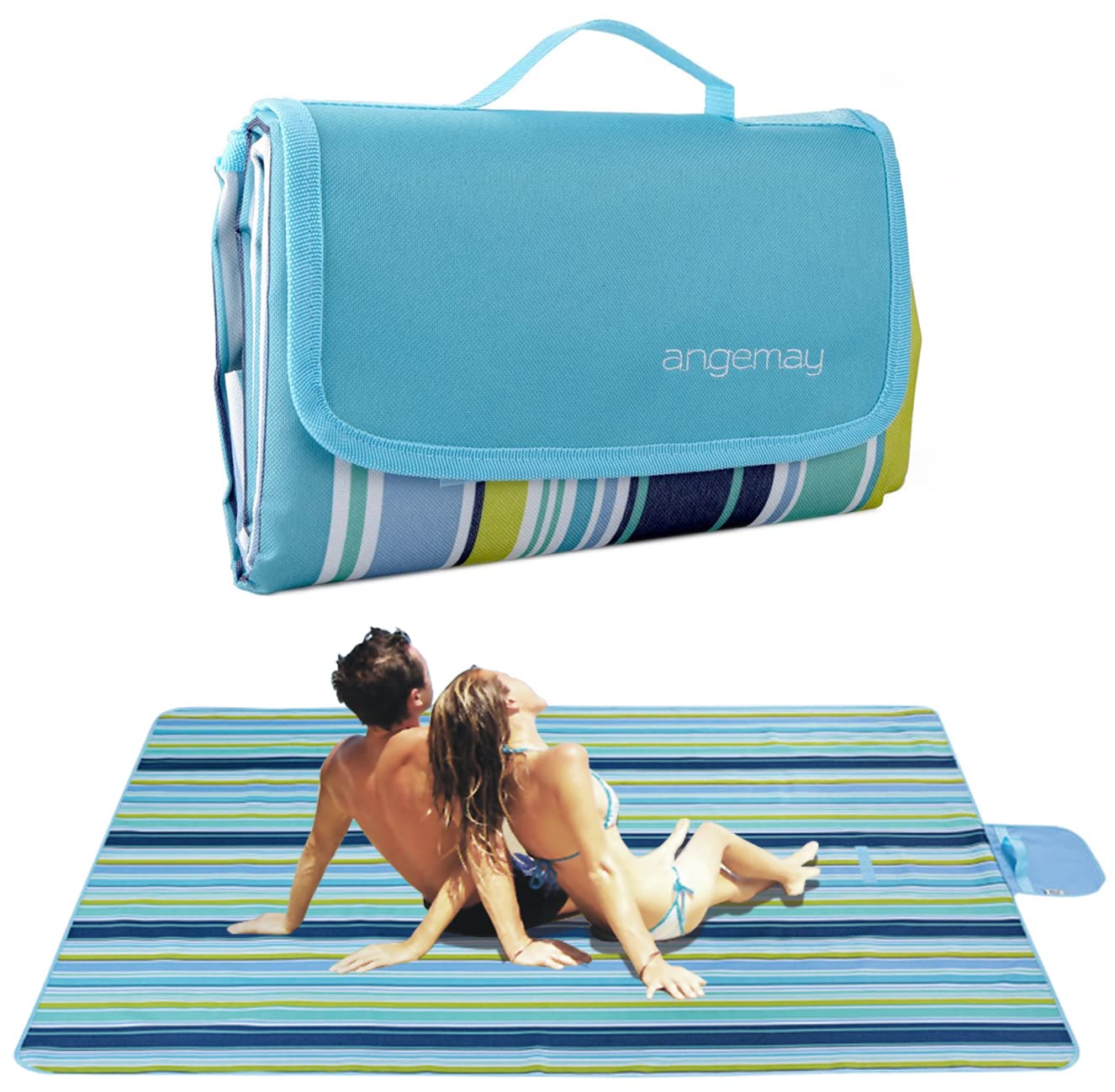 Angemay Outdoor & Picnic Blanket Extra Large Sand Proof And Waterproof Portable Beach Mat For Camping Hiking Festivals