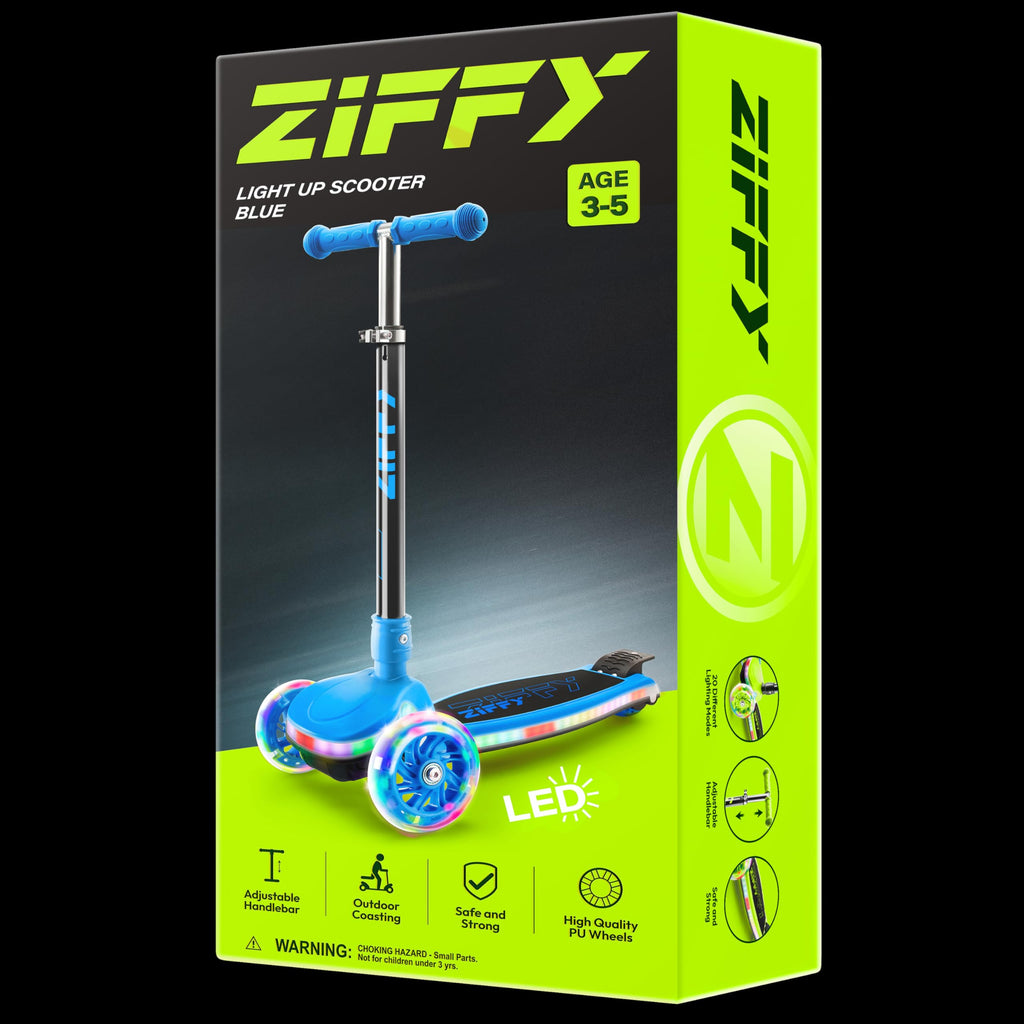 ZIFFY Kids Scooter for Boys & Girls Features LED Light-Up Wheels, 4 Adjustable Height Handlebars, and Lean-to-Steer Design with