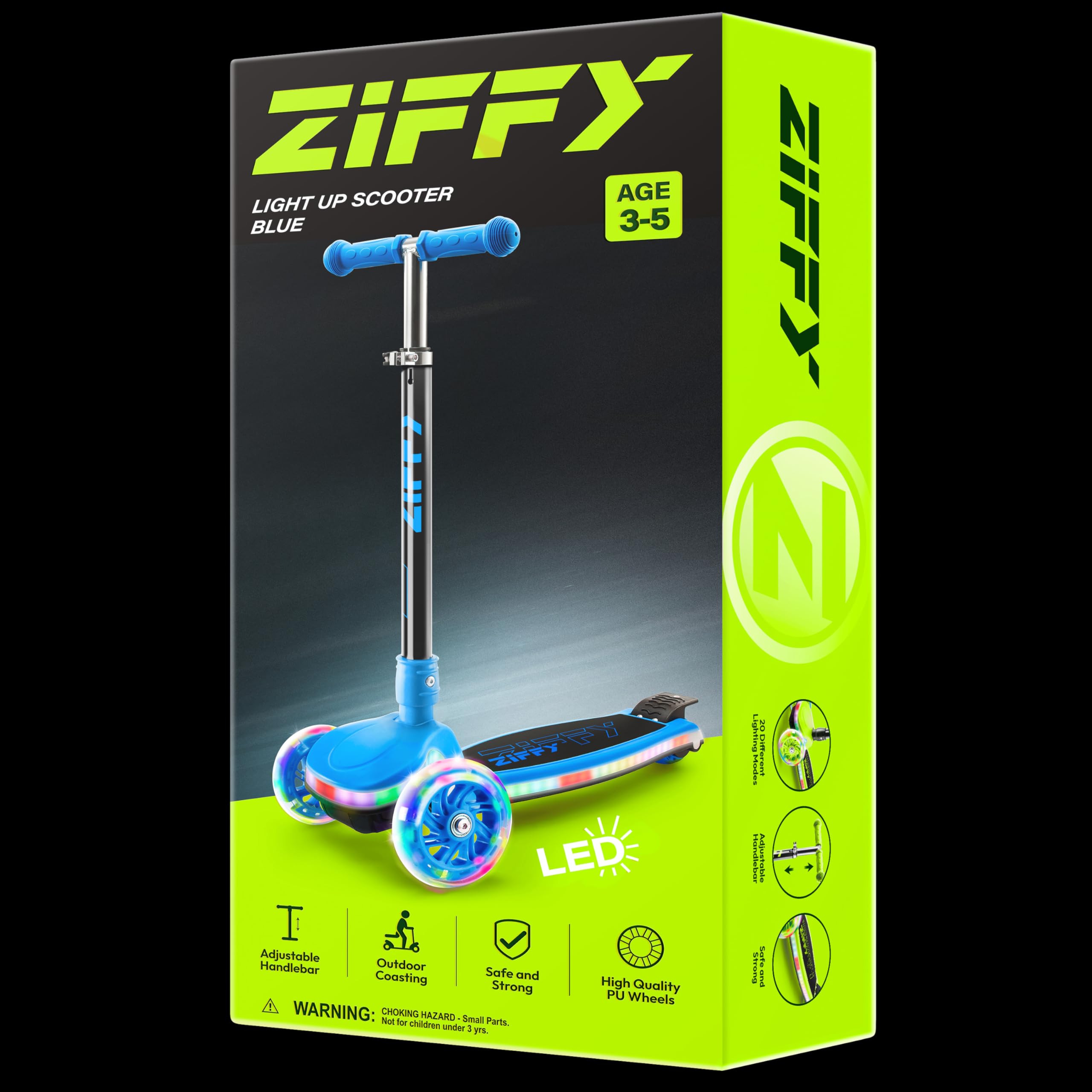 ZIFFY Kids Scooter for Boys & Girls Features LED Light-Up Wheels, 4 Adjustable Height Handlebars, and Lean-to-Steer Design with