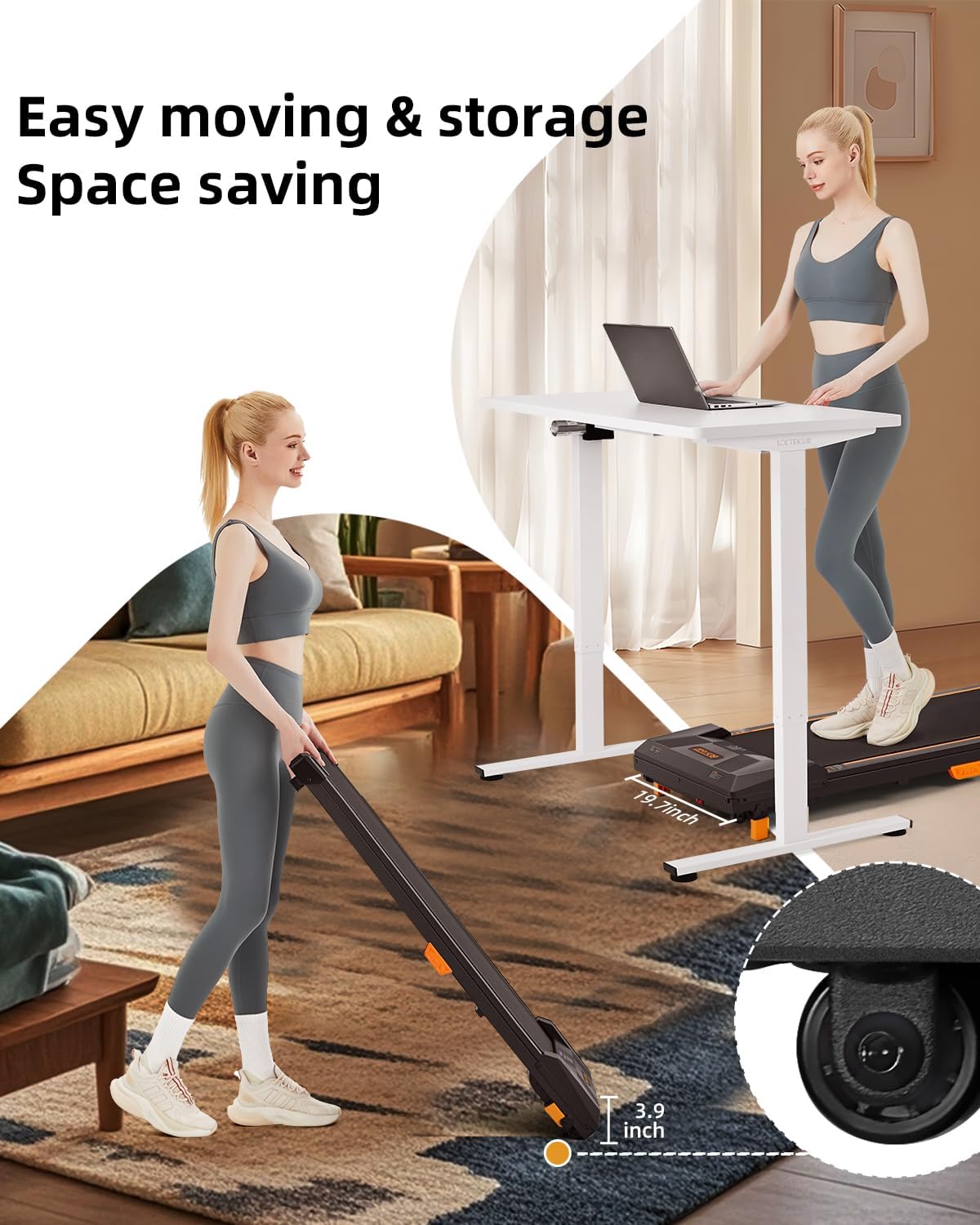 Walking Pad Treadmill, Bestgod Incline Under Desk Treadmill 330Lbs Capacity, 2.5Hp Portable Treadmills For Home, Compact Treadmi
