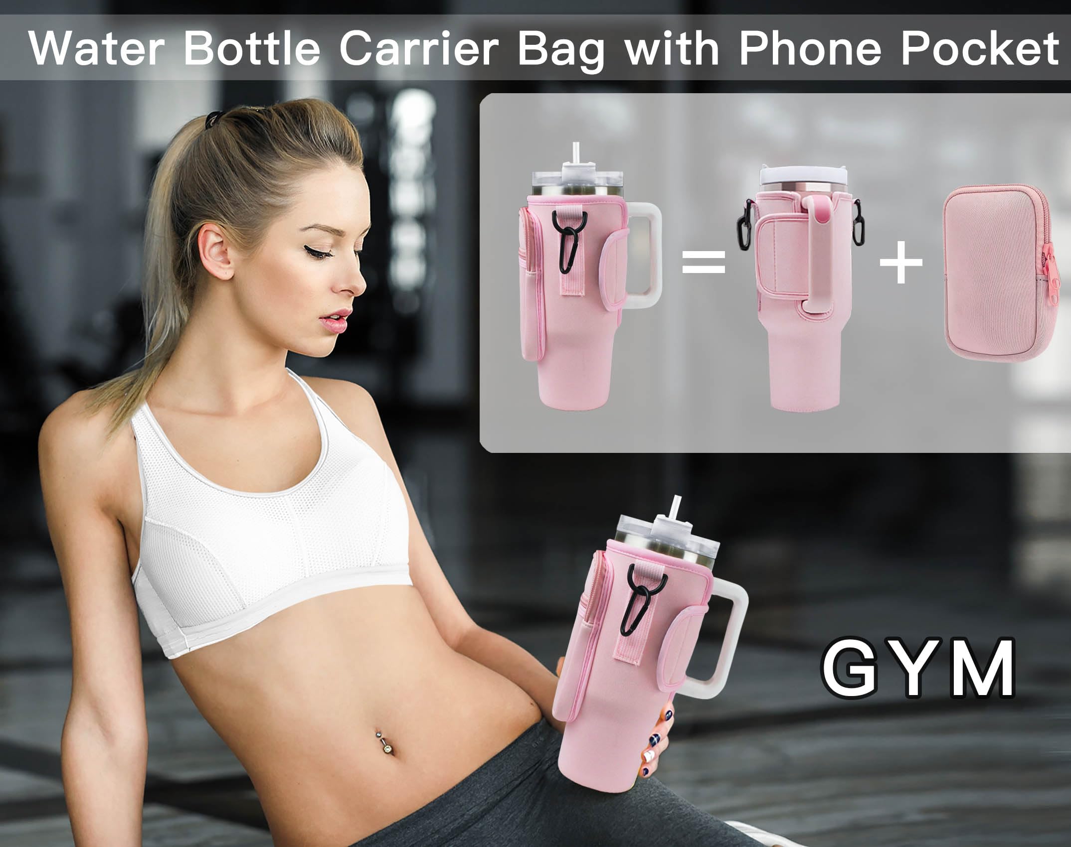 Aganmi Water Bottle Holder Bag With Strap For Stanley 40 Oz Tumbler With Handle,Initial Crossbody Water Bottle Carrier Bag With