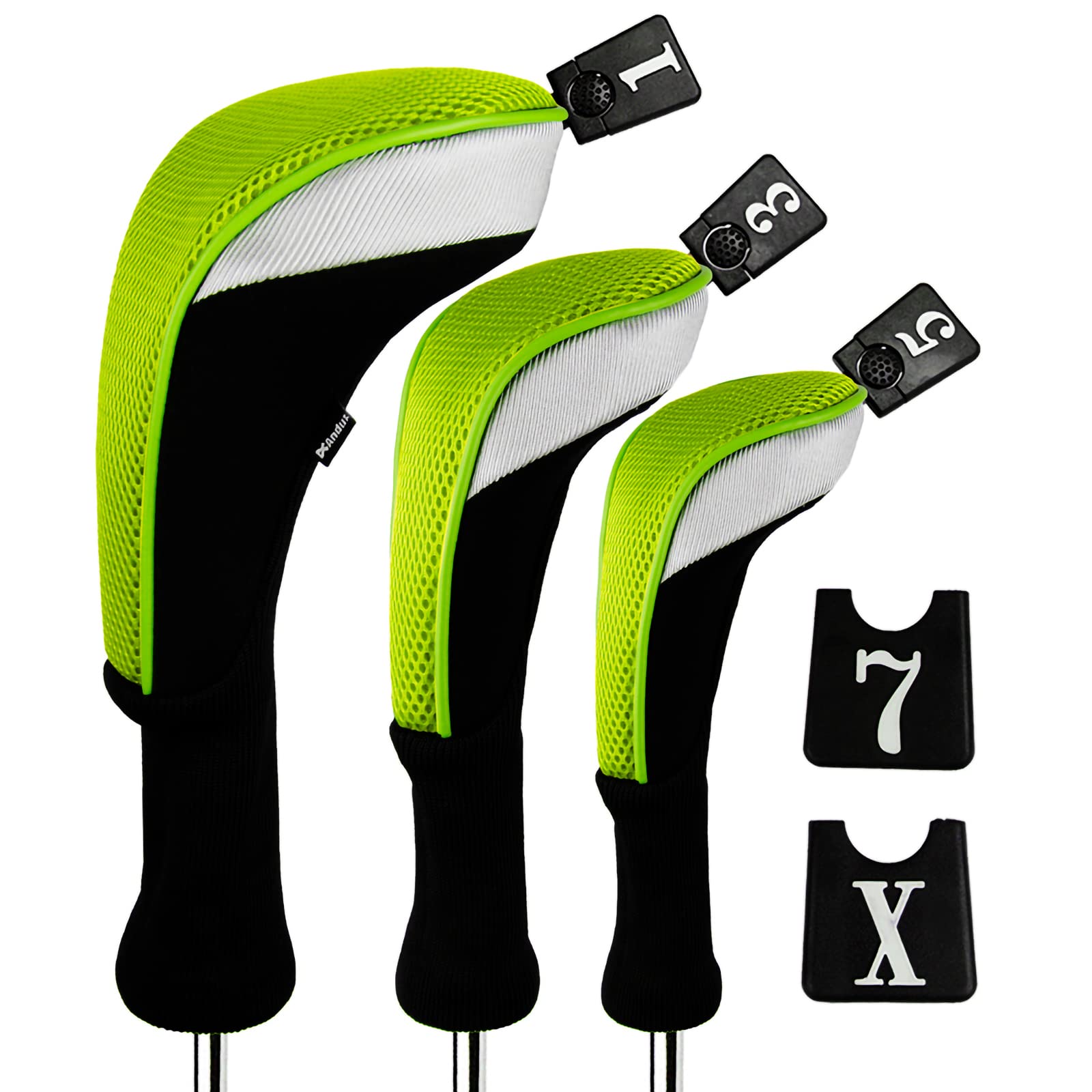 Andux 3Pcs/Set Golf 460Cc Driver Wood Club Head Covers Long Neck With Interchangeable No. Tags Green