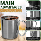 Vikrom Stainless Steel Camping Mug With Carabiner - 13.5 Oz Rock Climbing Metal Coffee Mug With Handle Camping Mugs