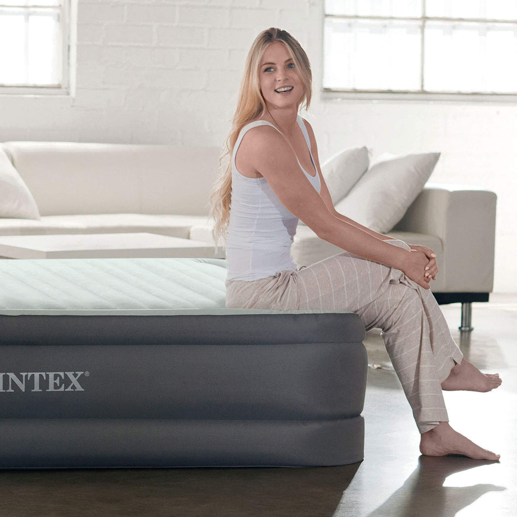 Intex Premaire I Fiber-Tech Elevated Dura Beam Technology Home Air Mattress Bed With Electric Built-In Pump, Twin