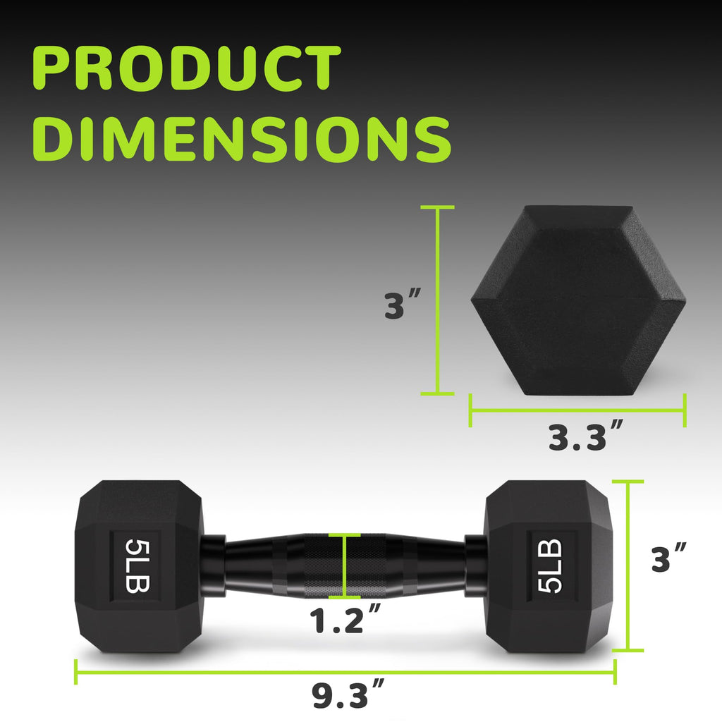 Fitvids Rubber Encased Exercise & Fitness Hex Dumbbell, Hand Weights With Anti-Slip Metal Handle For Home Gym, Multiple Sizes, 5