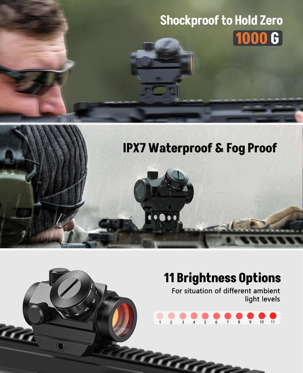 MidTen 2MOA Red Dot Sight, 1x25mm Reflex Sight Waterproof & Shockproof & Fog-Proof Red Dot Scope with 1 inch Riser Mount, Black