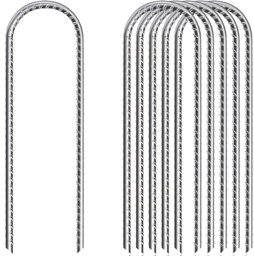 Trampoline Stake, U Shape Ground Stakes, Galvanized Rebar Stakes 12 Inch, (10 Pack) Trampoline Ground Stake, Ideal For Securing