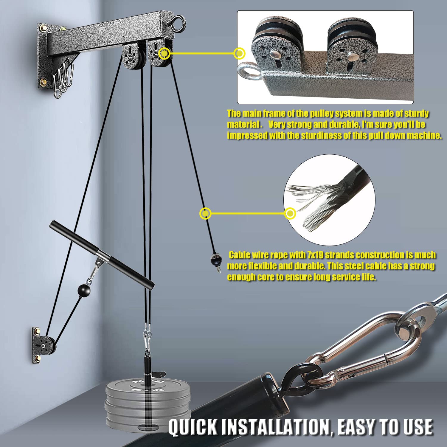 Fitness Wall Mount Pulley System, Weight Cable Pulley System For Gym, Lat Pull Down And Low Row Cable Machine, Cable Station Equ