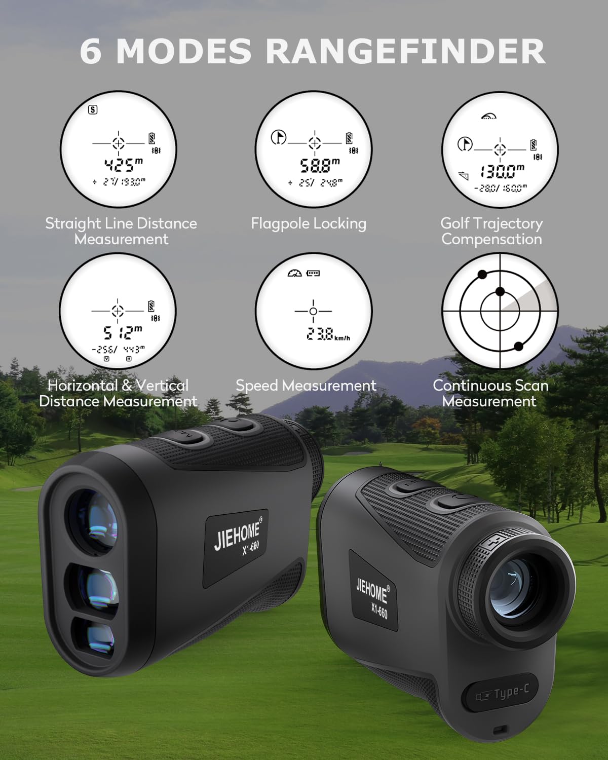Golf Rangefinder Jiehome X1 Laser Range Finder With Slope Magnetic, 6X, Flagpole Lock Vibration, 660Yds Rangefinder For Golfing