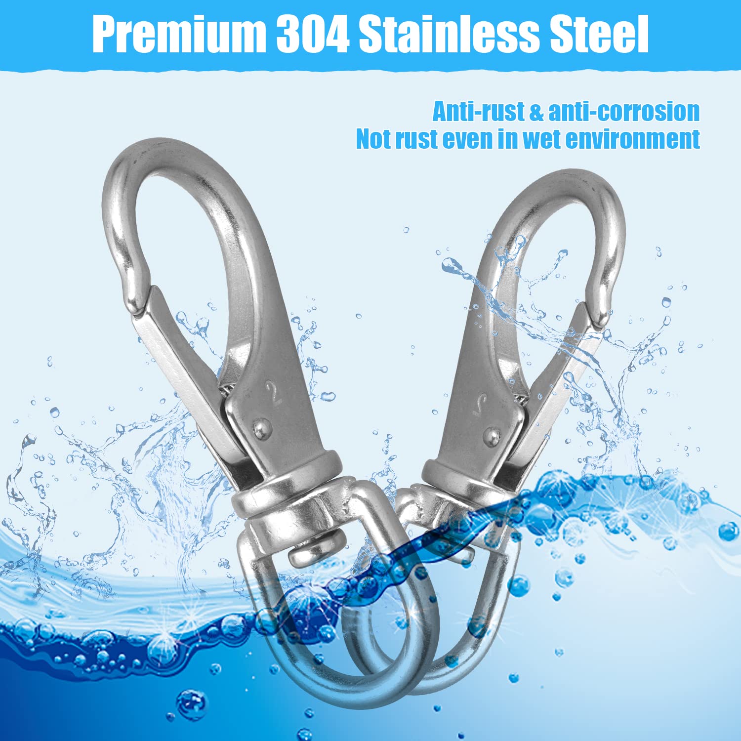 Mixiflor Stainless Steel Swivel Eye Snap Hook, 4 Pack (4 Inch) Swivel Snap Hook Flag Pole Clips, Rotating Diving Clips Spring Ho