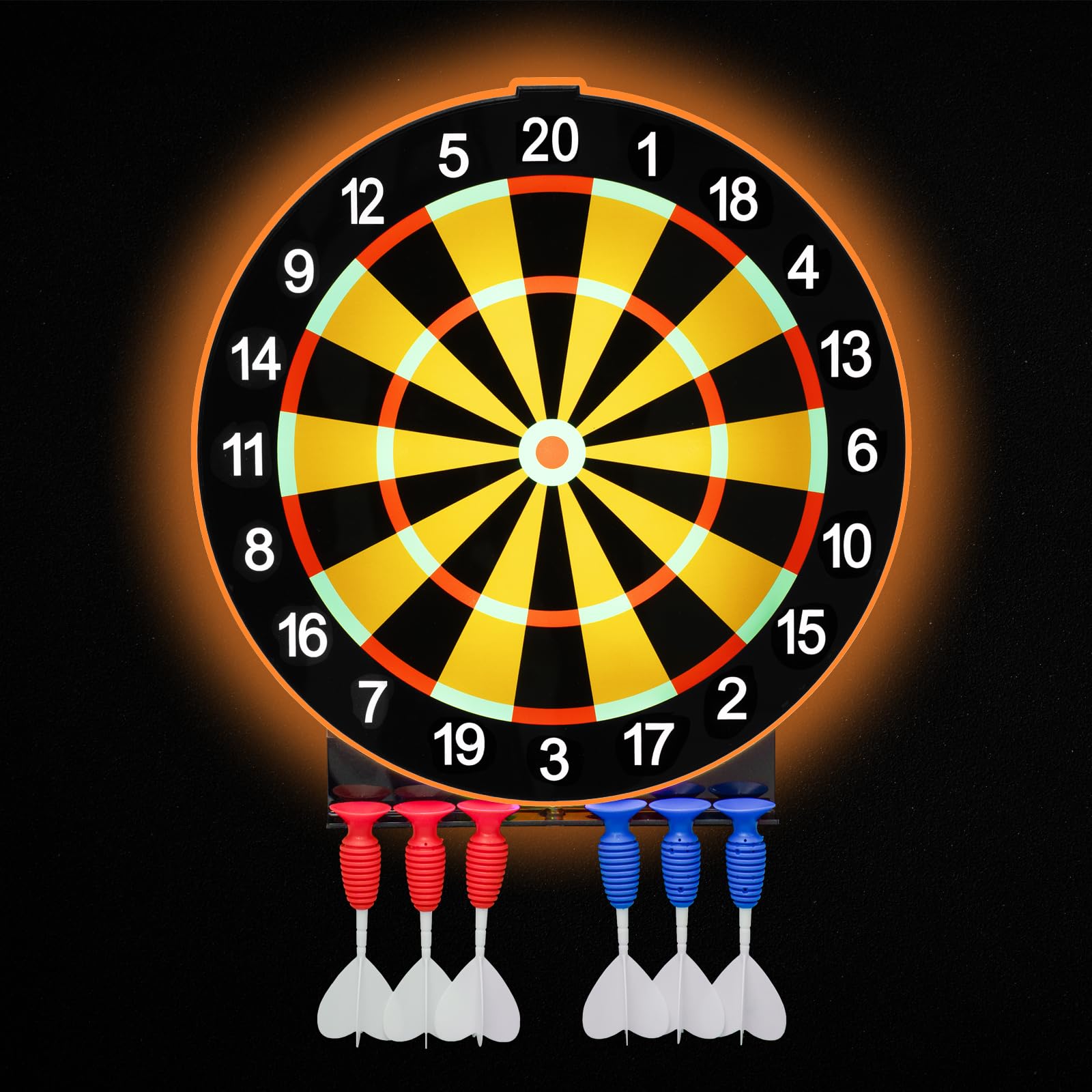 LED Light Up Dart Board with 6 Safe Suction Cup Darts, 15-Inch LED Dartboard with Backlight, Includes Dart Stand, Excellent Indo