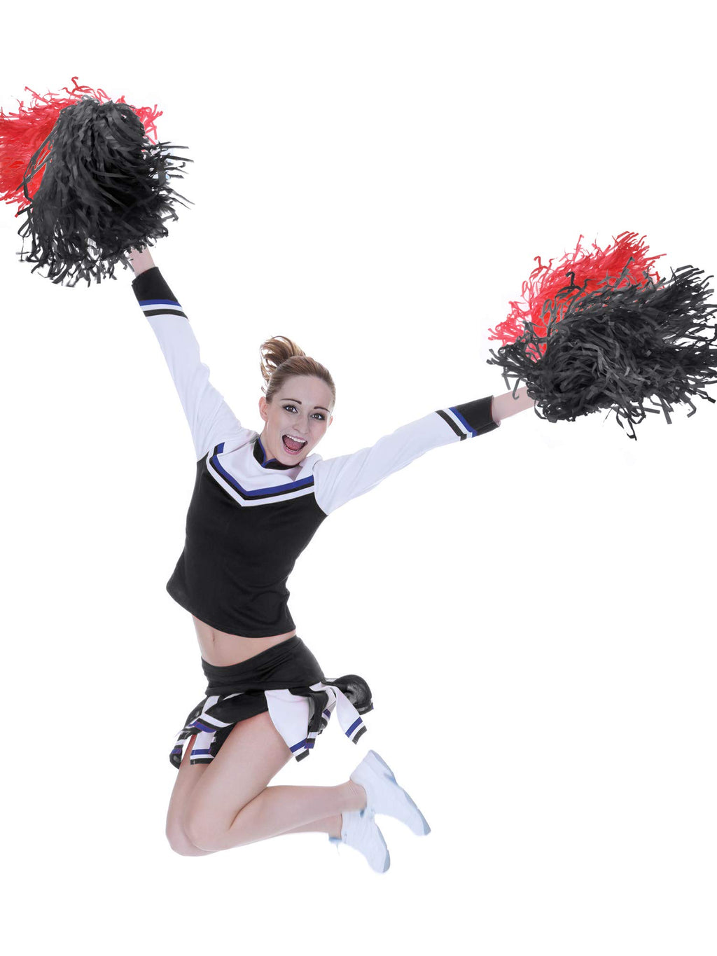Pangda 12 Pack Cheerleading Pom Poms Sports Dance Cheer Plastic Pom Pom For Sports Team Spirit Cheering (Red And Black)
