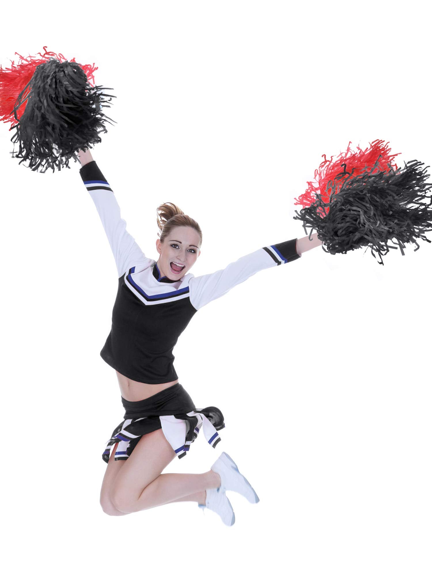 Pangda 12 Pack Cheerleading Pom Poms Sports Dance Cheer Plastic Pom Pom For Sports Team Spirit Cheering (Red And Black)