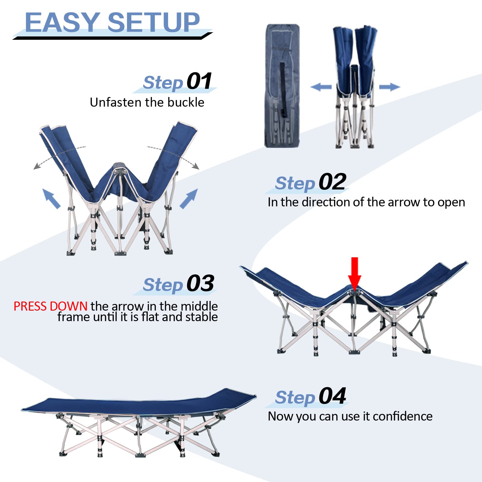 Getovin Cot, Camping Cot With Thick Pad,Cots For Sleeping,Camping Bed Folding Cot 450Lbs(Max Load) Comfortable Double Layer Oxfo