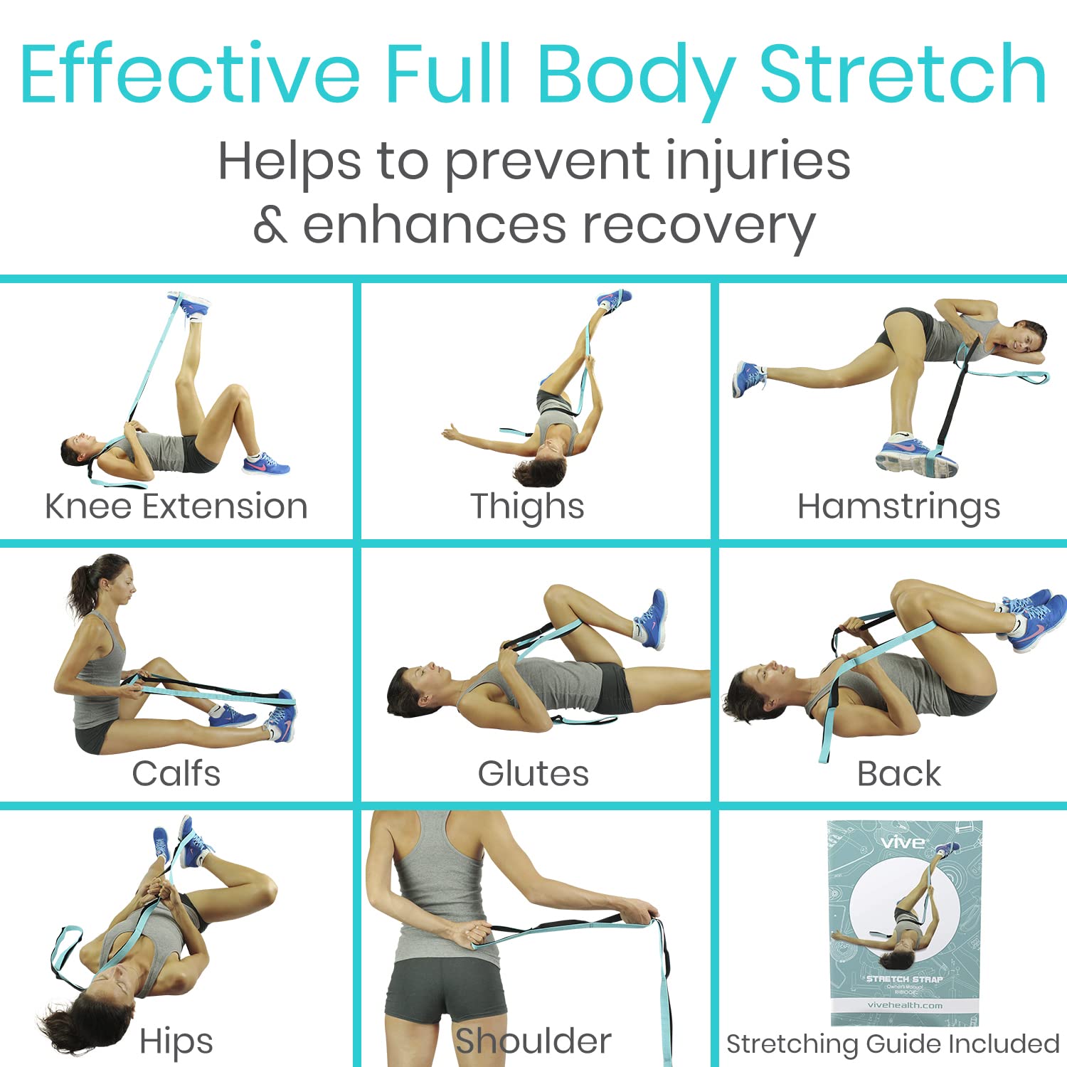 Vive Stretch Strap - Leg Stretch Band To Improve Flexibility - Stretching Out Yoga Strap - Exercise And Physical Therapy Belt Fo