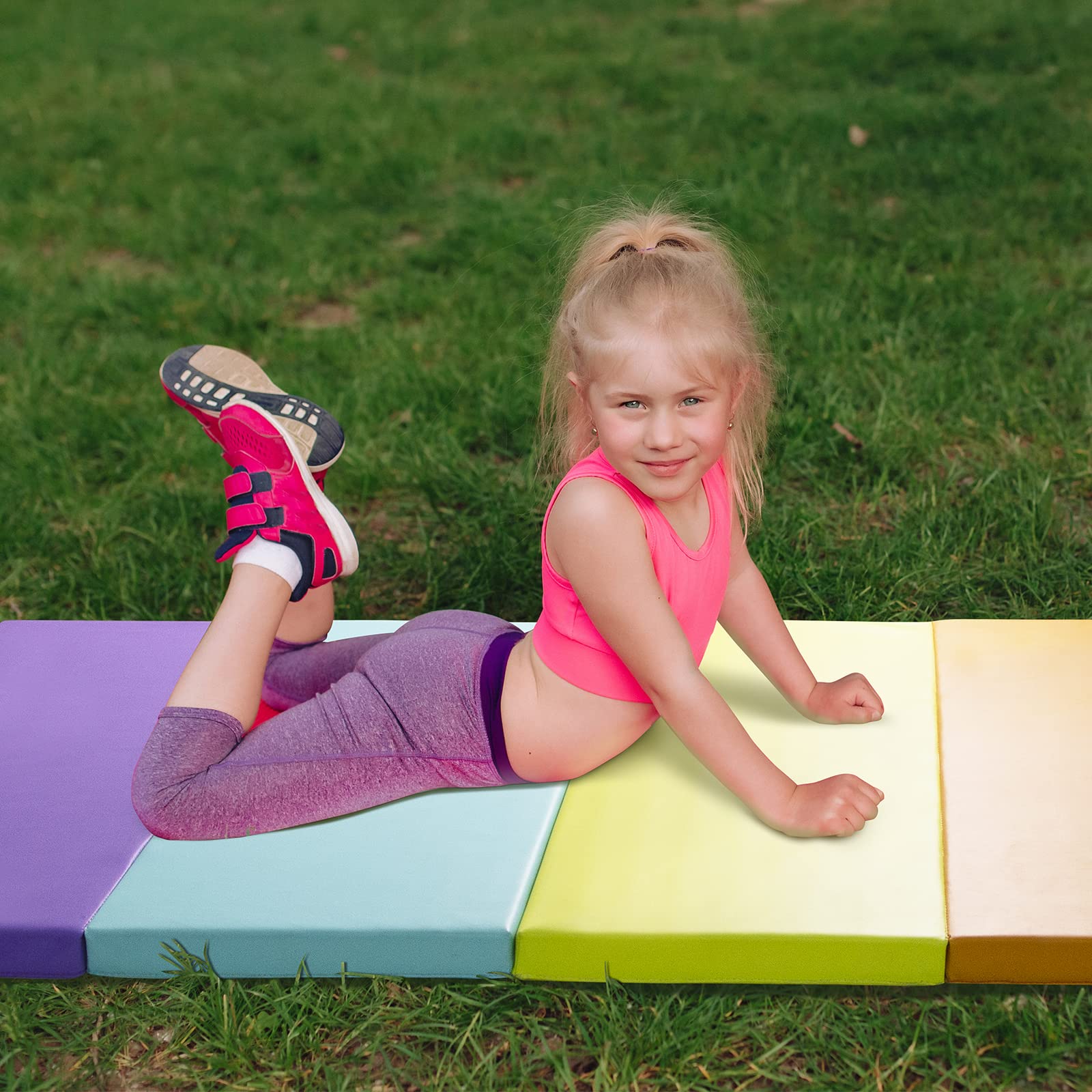 Kangaroo Hoppers Tumbling Mats For Kids, Foldable Gym Mat, Kids Gymnastics Mat With Carrying Handles For Home Activity Play, 3 F