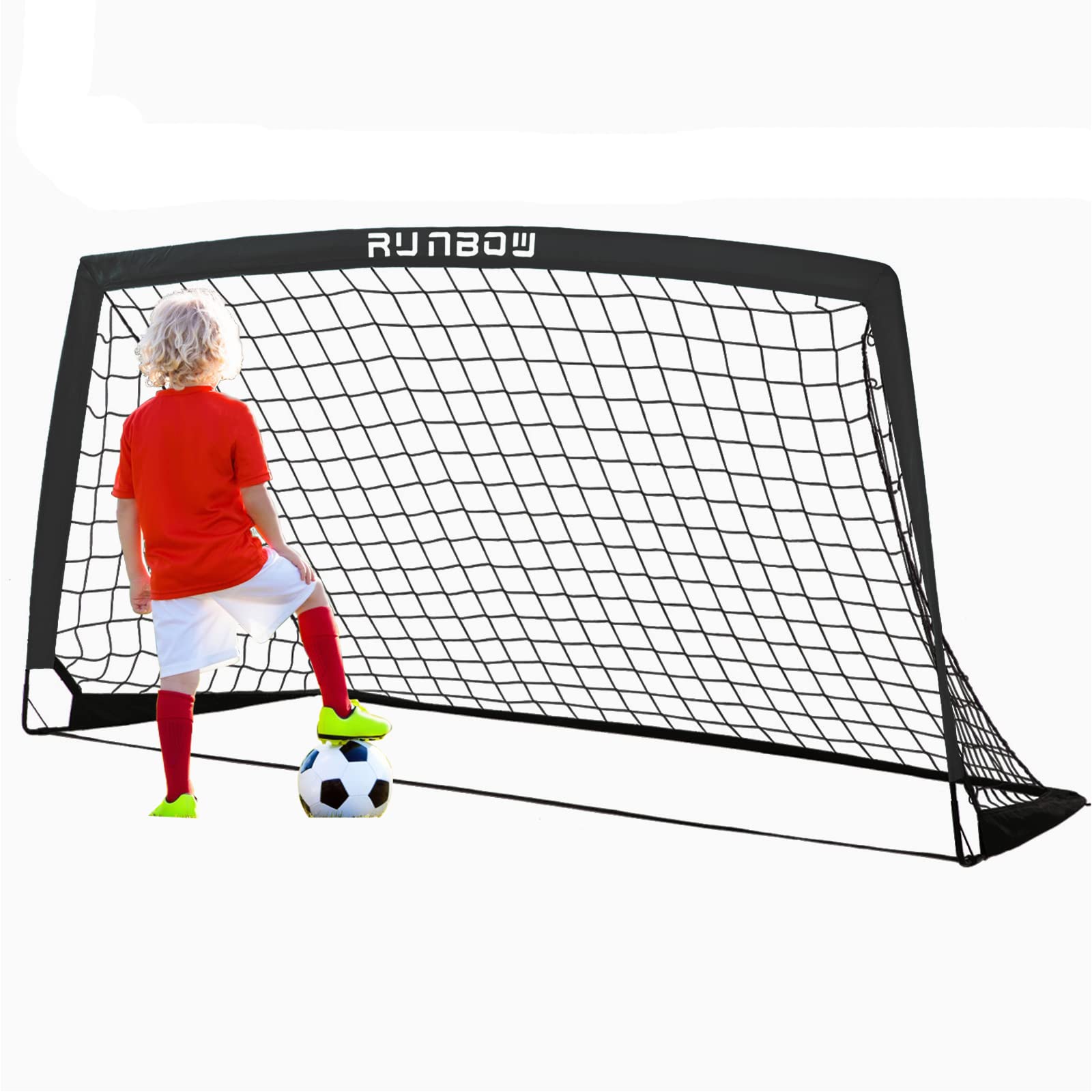 Runbow 6X4 Ft Portable Kids Soccer Goal For Backyard Practice Soccer Net With Carry Bag (6X4 Ft, Black, 1 Pack)