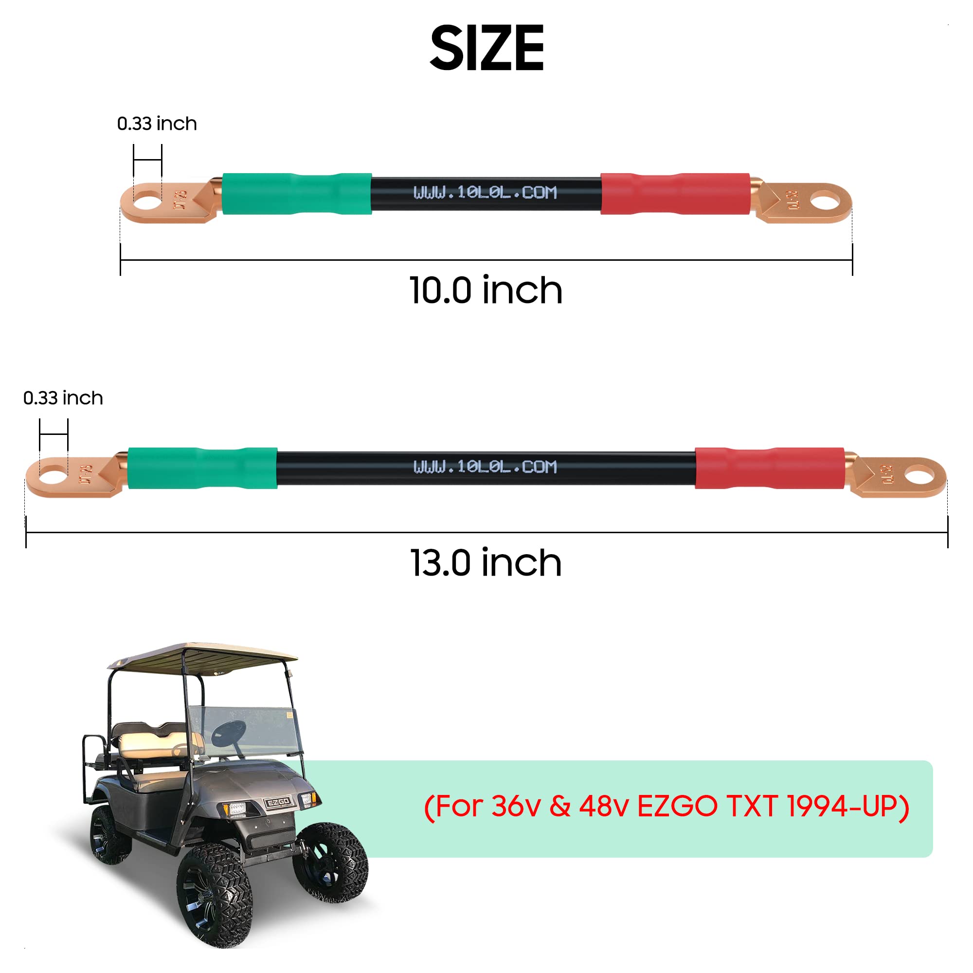 10L0L Golf Cart Battery Cables 4 Gauge For 36V & 48V Ezgo Txt 1994-Up, Ac/Dc Wire Golf Cart Battery Pure Copper Wiring Kit With