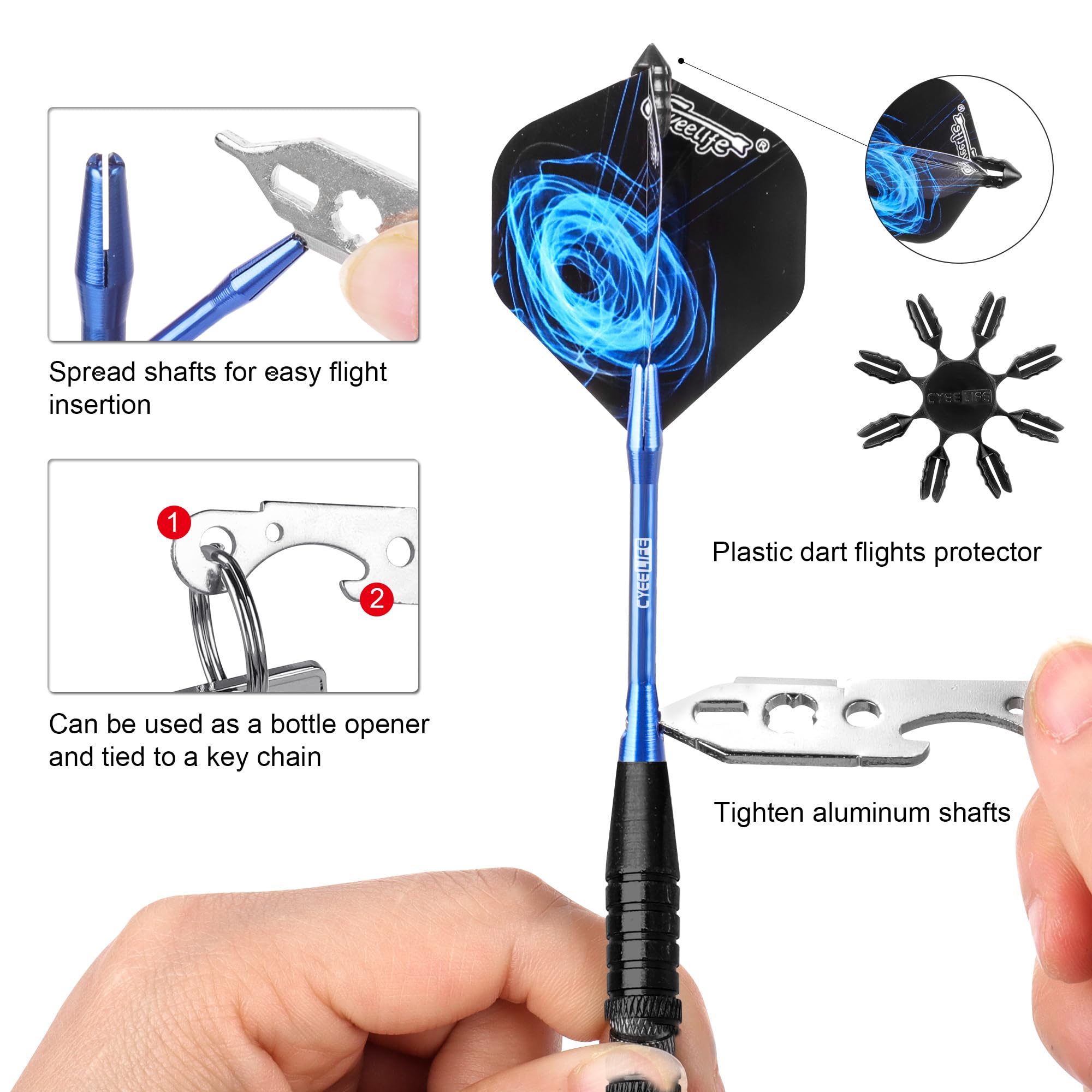 Cyeelife Steel Tip Colorful Darts Set 22G With Aluminium Shafts(4 Colors)+16 Protectors+16 Flights(4 Colors)+Sharpener+Tool,12 P
