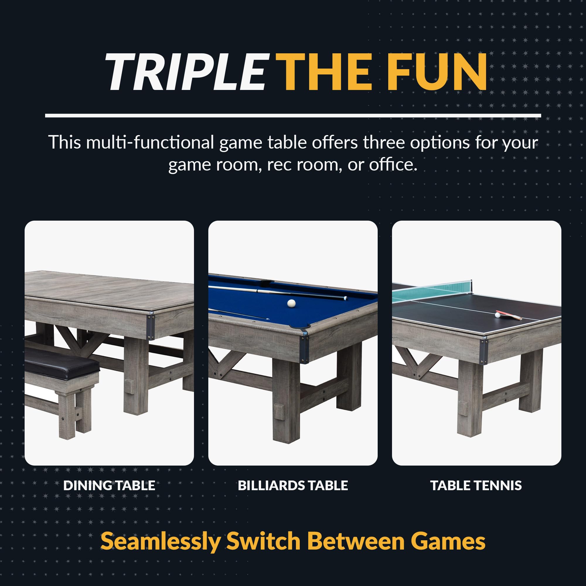 Hathaway Logan 7-Ft Pool Table Combo Set With Benches - Rustic Gray With Blue Felt, Barnwood