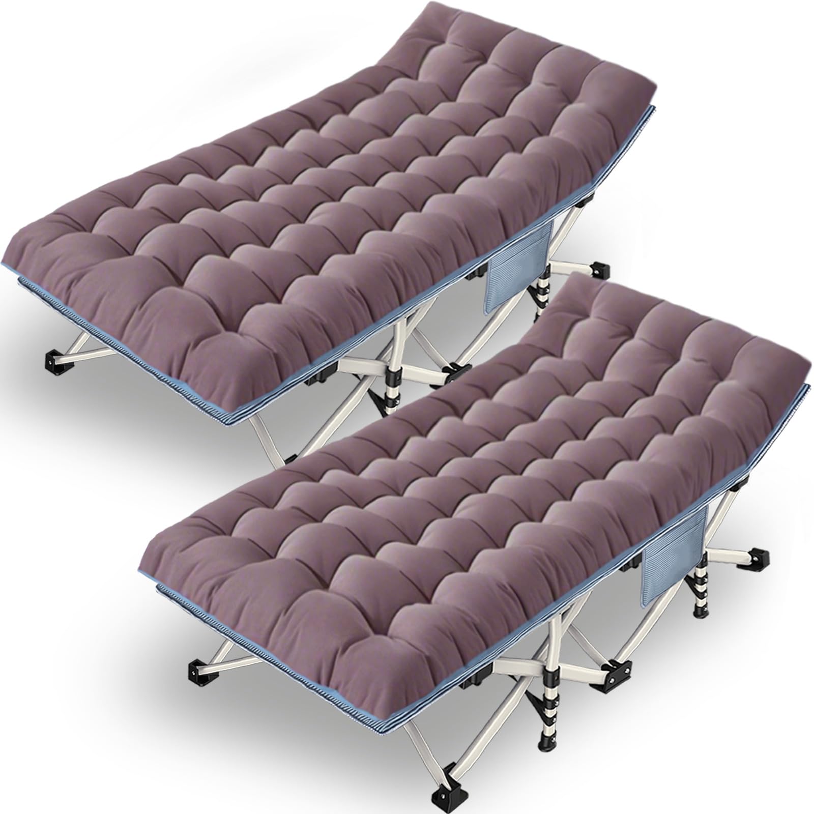 Xxl Camping Cot 2 Pack Oversized Folding Cot For Adults Cots For Sleeping With Mattress Heavy Duty Portable Camping Bed With Car