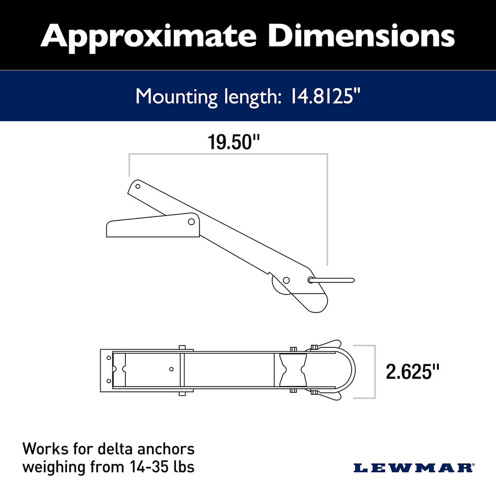 Lewmar Bow Roller For Delta Anchors 14-35 Lbs., Stainless Steel Construction, Derlin Rollers, Easy Installation, Mounting Hardwa