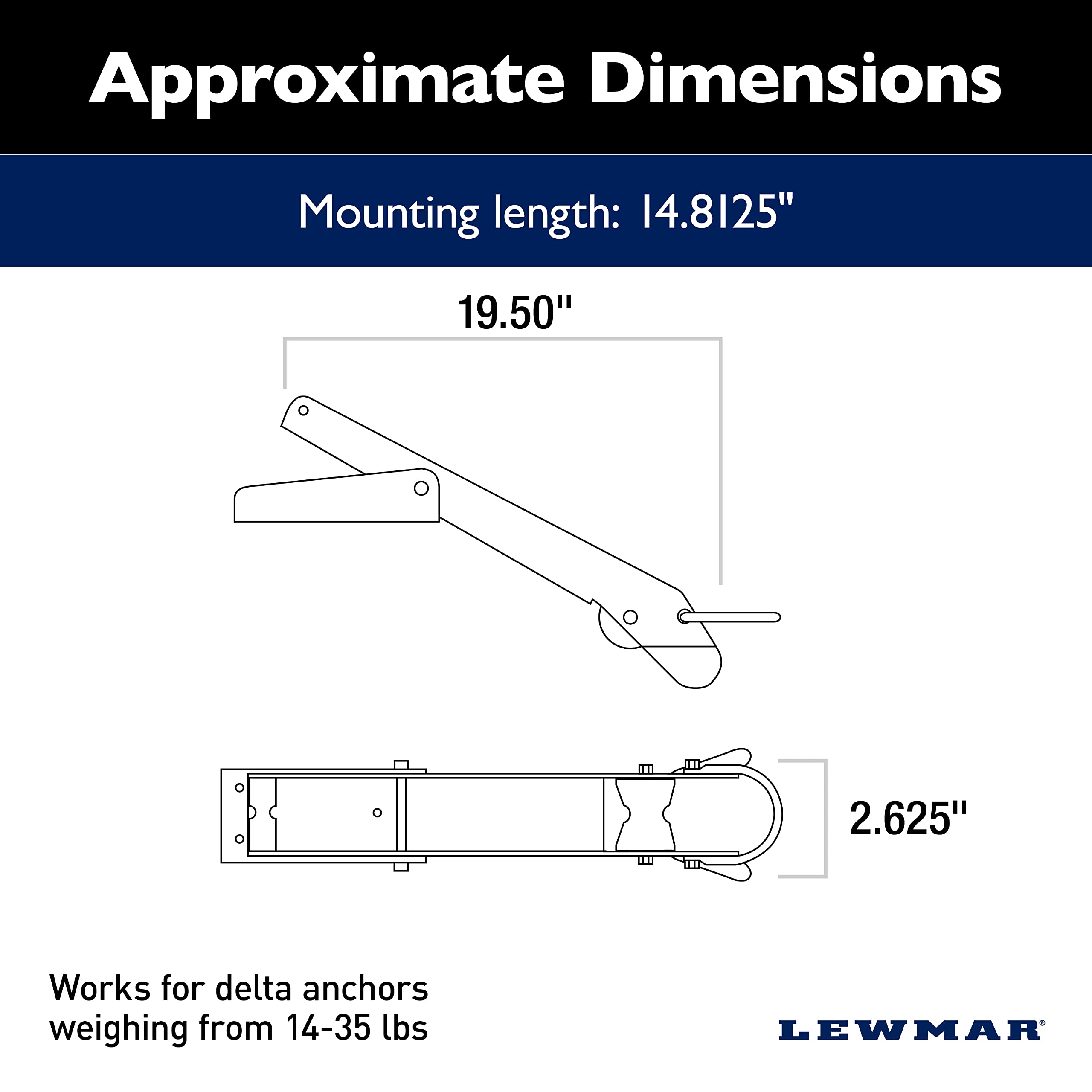 Lewmar Bow Roller For Delta Anchors 14-35 Lbs., Stainless Steel Construction, Derlin Rollers, Easy Installation, Mounting Hardwa