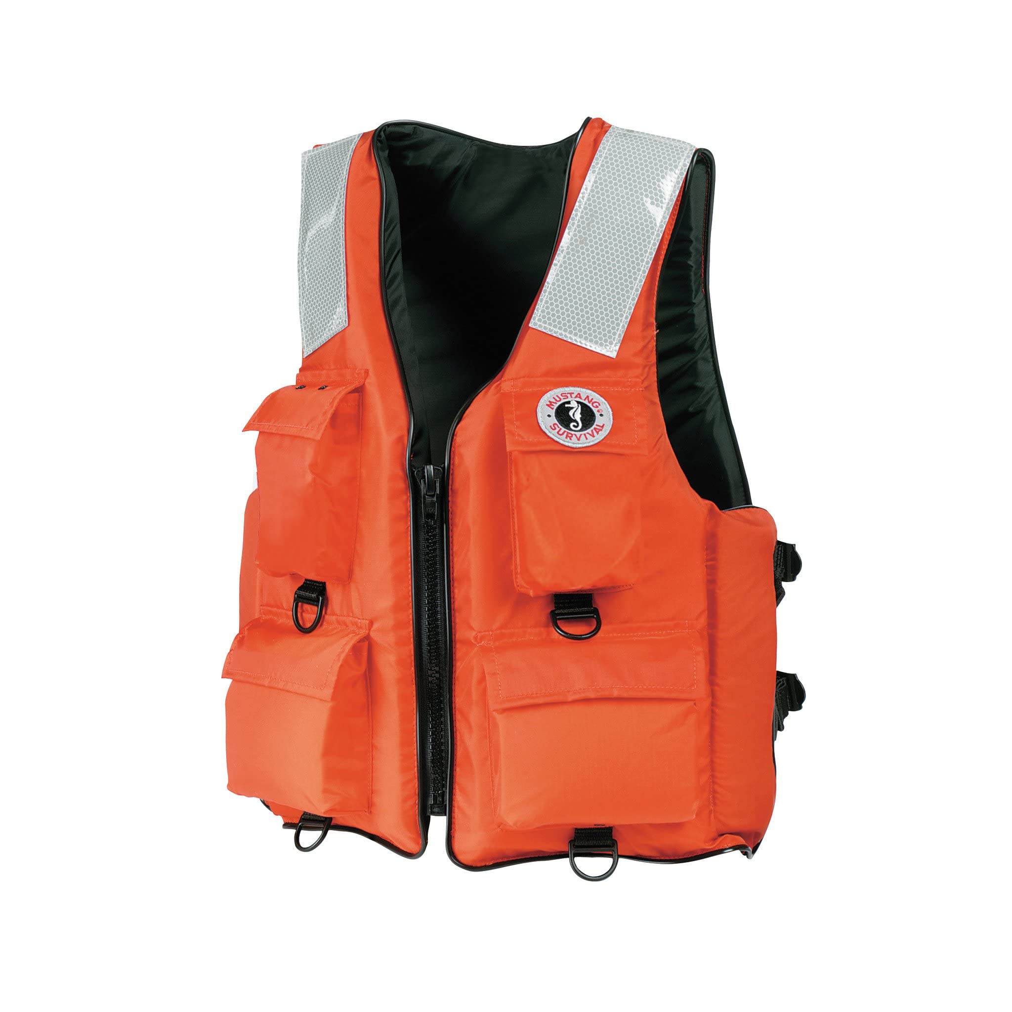 Mustang Survival - Classic Industrial Vest With 4 Pockets & Solas Reflective Tape (Orange - M) - Uscg Approved, D-Rings, Solas R