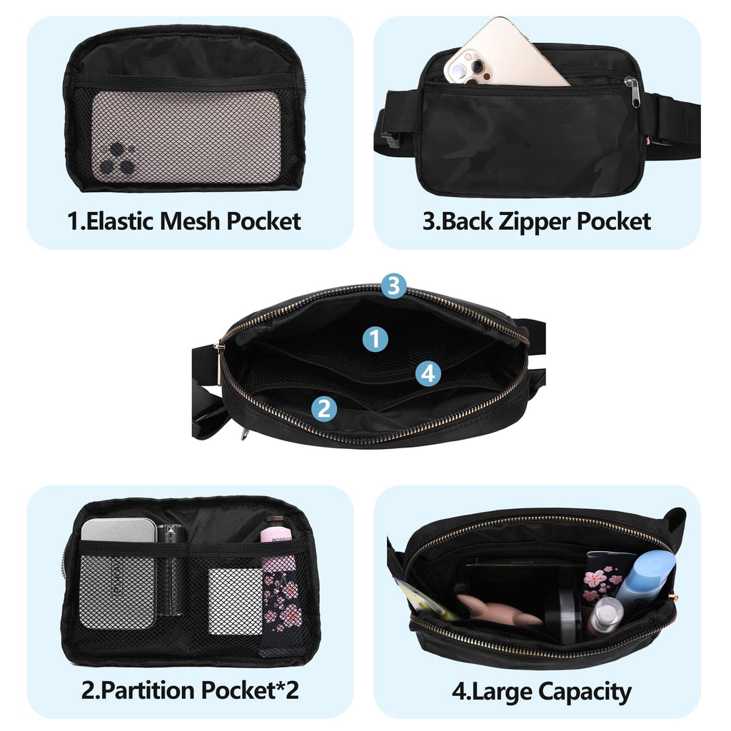 Vorolo 2 Pack Fanny Pack Crossbody Bag For Women And Men Belt Bag Gift For Women Bum Bag With Adjustable Strap For Sports Black+