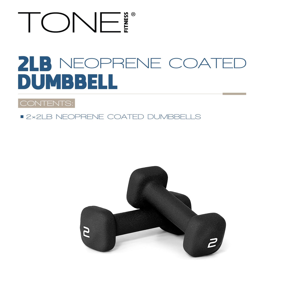 Tone Fitness 2 lb Neoprene Dumbbell Pair for Home Workouts - Non-Slip Design - Black