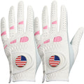 Amy Sport Golf Gloves Women Left Hand With Ball Marker Usa Flag Leather 2 Pack For Right Handed Golfer All Weather Grip Soft Com