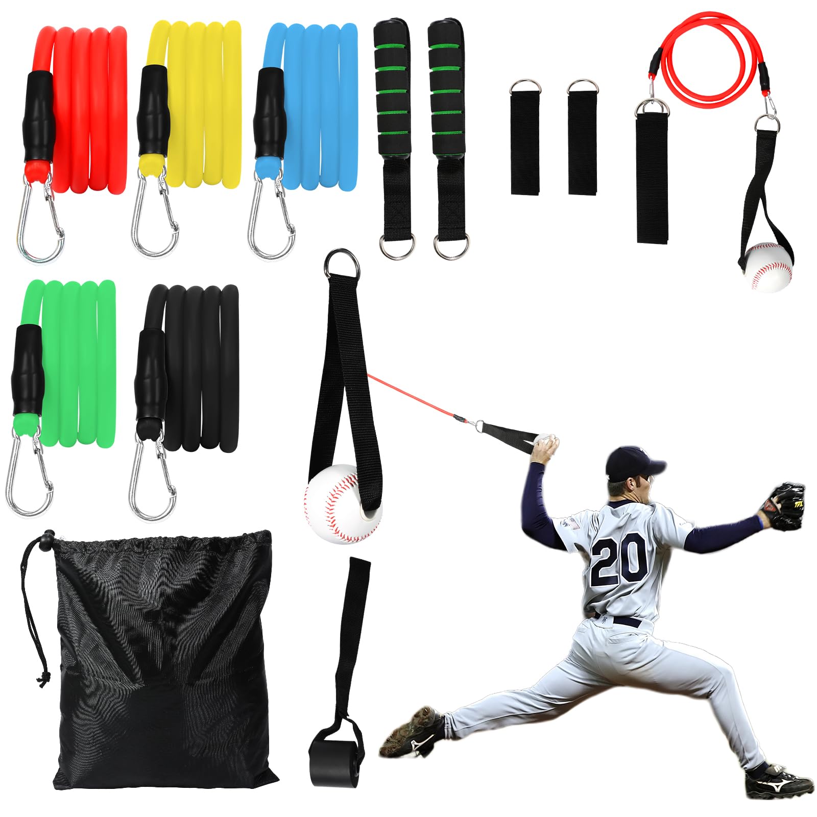 Davllin Baseball Resistance Trainer,Training Aid For Baseball Softball Pitchers,Interchangeable Grips To Build Arm Strength,Arm