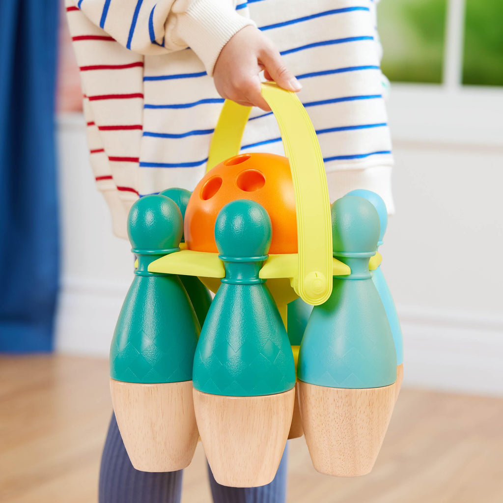 B. Toys - Kids Bowling Set - 6 Pin & Ball - Wooden Pins & Carry Caddy - Family Activities & Games - 2 Years -
