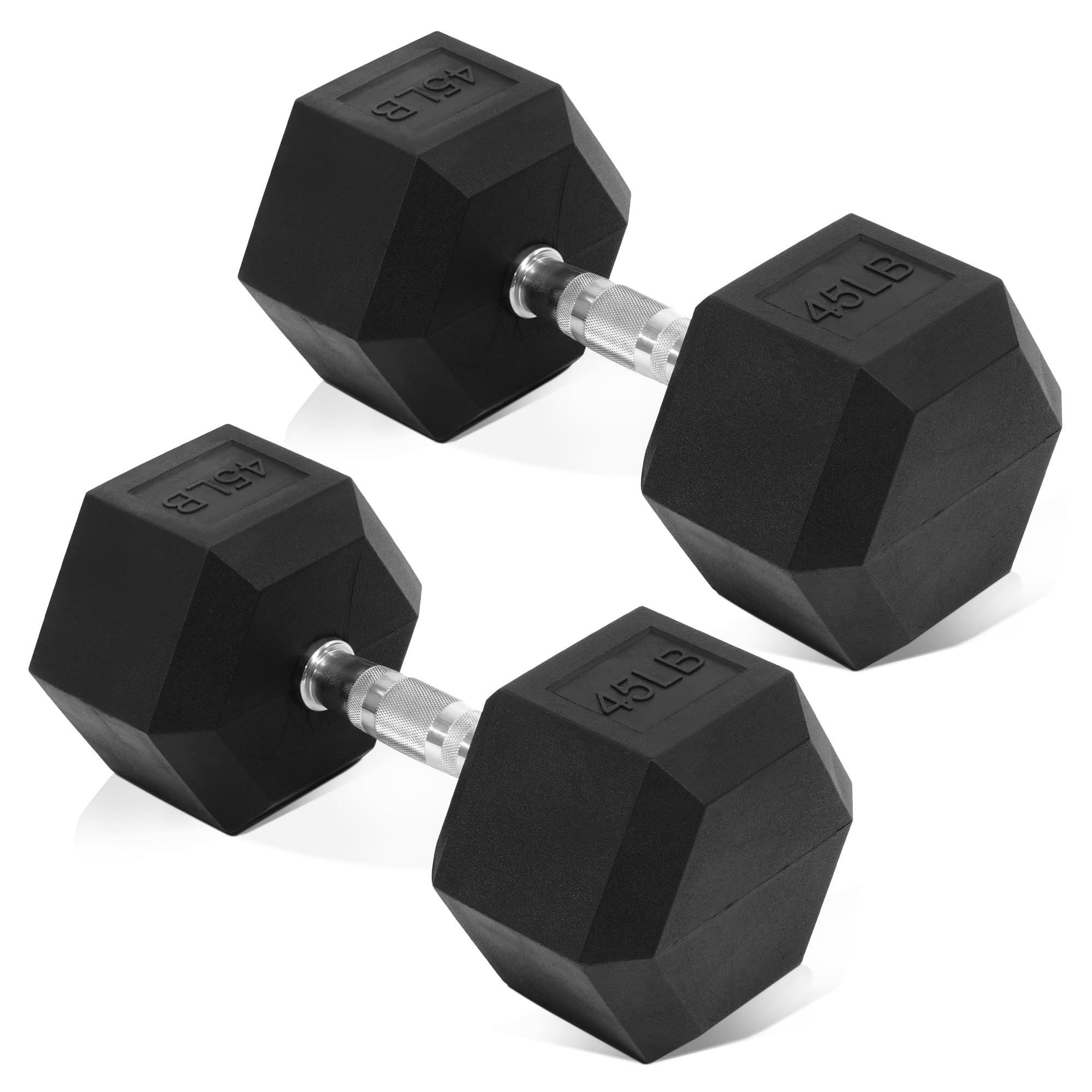 Fitvids Rubber Encased Hex Dumbbell, Hand Weights Set of 2 with Anti-Slip Cast Iron Grip for Strength Training, 45 LB Pair