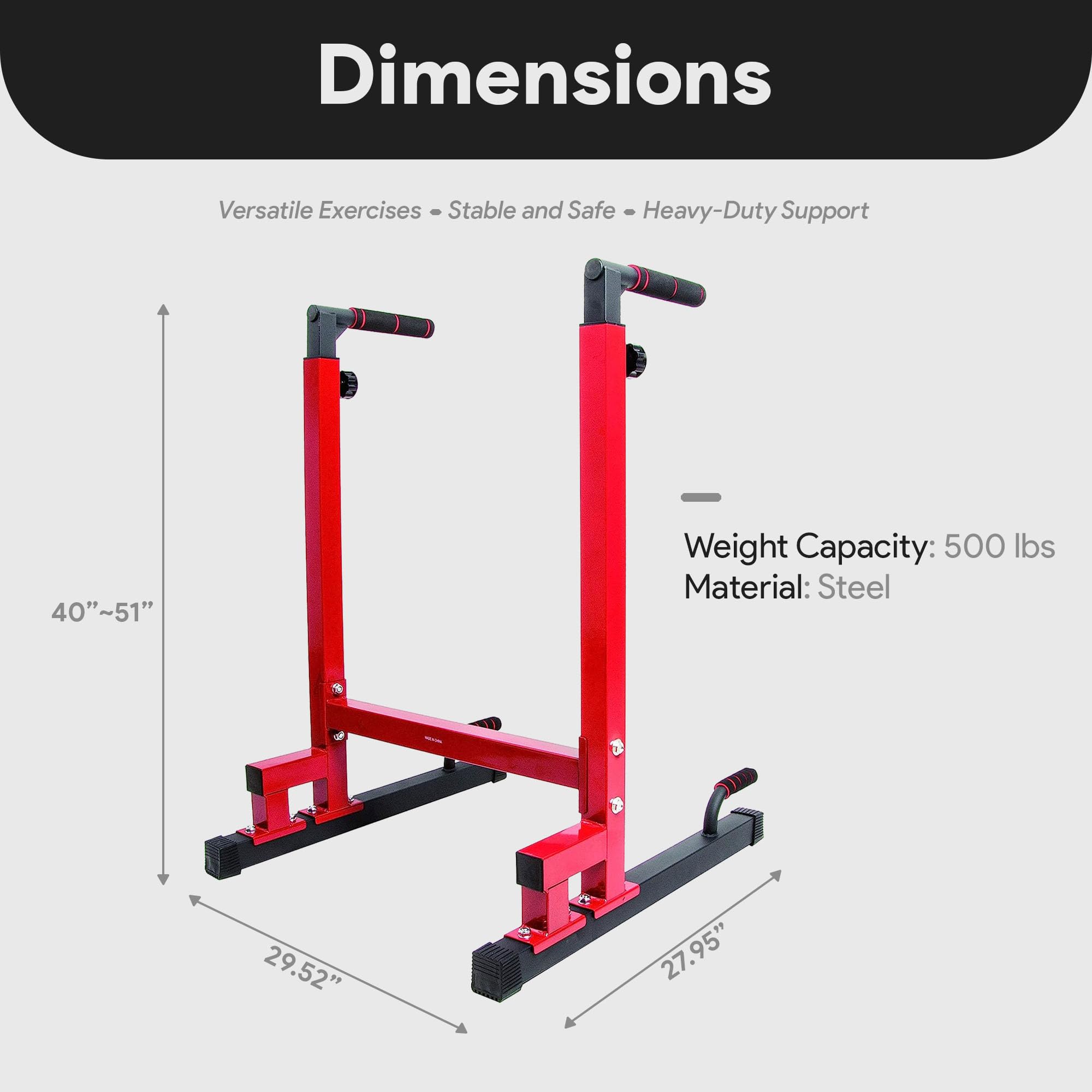 Balancefrom Multi-Function Dip Stand Dip Station Dip Bar With Improved Structure Design, 500-Pound Capacity, Red