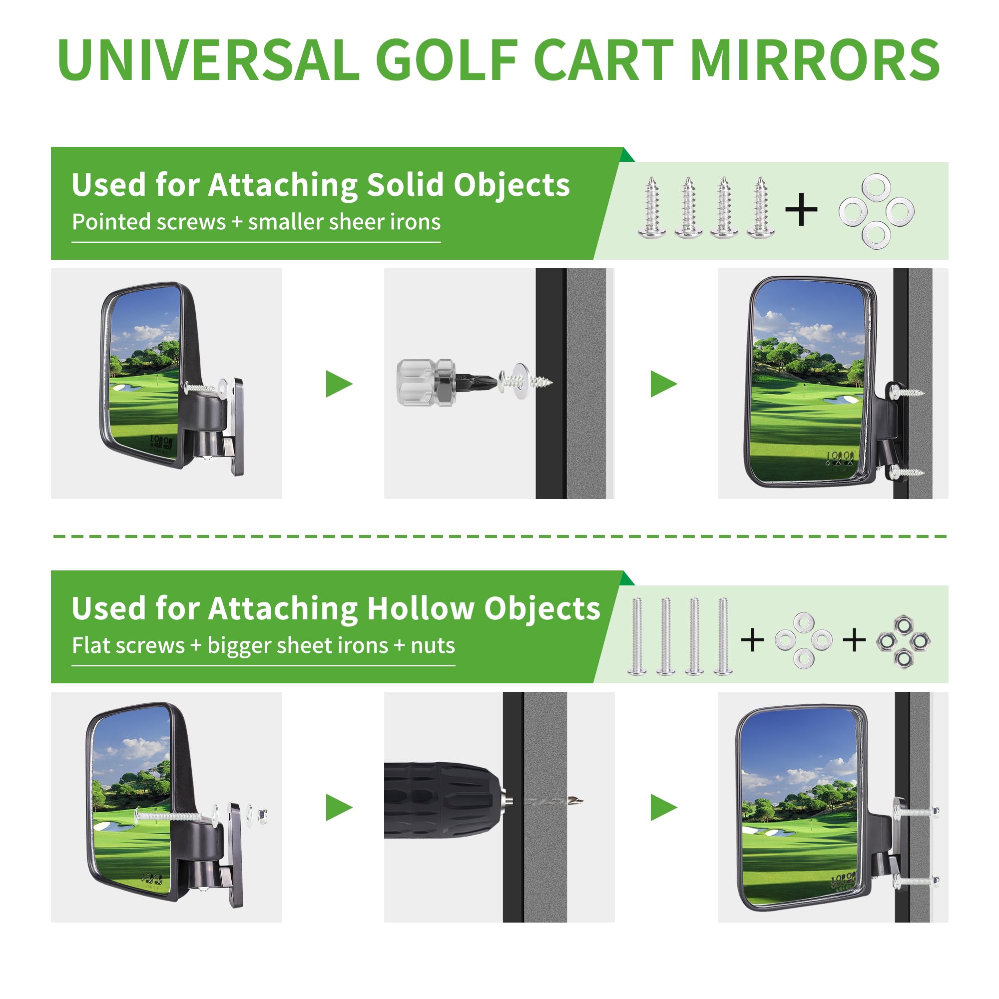 10L0L Newest Golf Cart Folding Side Mirror And Panoramic Rear View Mirror Kit For Ezgo, Club Car, Yamaha,Golf Cart Accessories,