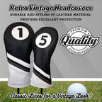 Golf Headcovers Black And White Leather Style 1 & 5 Driver And Fairway Head Cover Fits 460Cc Drivers