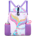 RHCPFOVR Mermaid Swim Bags for Kids - Drawstring Backpack for Girls Beach Swimming Pool Lightweight Draw String Bags Waterproof 