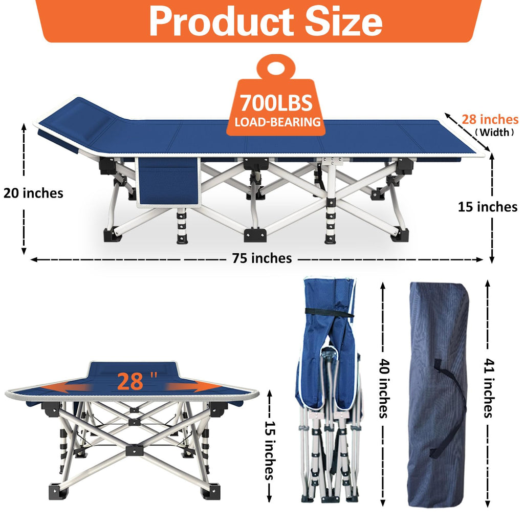 Camping Cots With Comfortable Mattress Sleeping Bed For Camping Folding Cot With Pad Heavy Duty Sleeping Cot With Carry Bag Gues