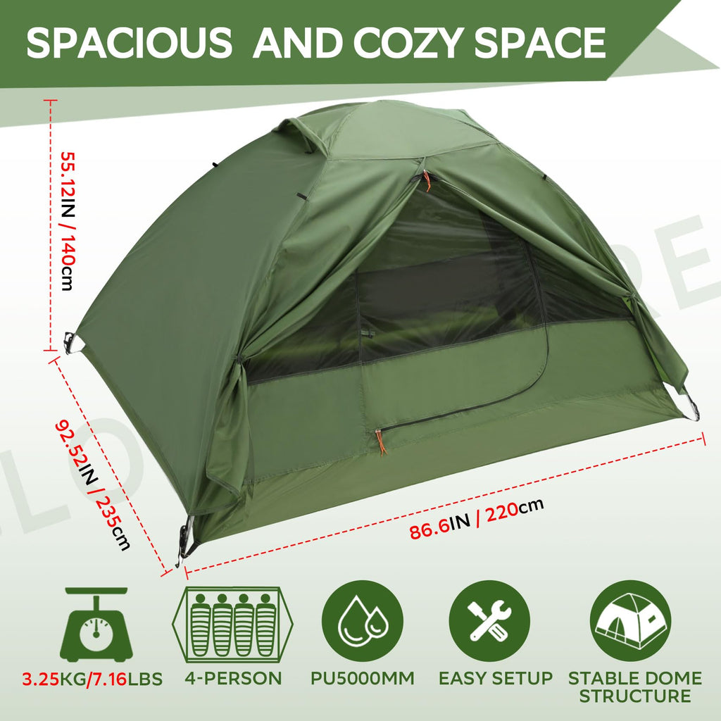 Clostnature Crux Lightweight Tent For Backpacking - 4 Person Ultralight Backpacking Tent, Waterproof Easy Setup Camping Tent, Hi