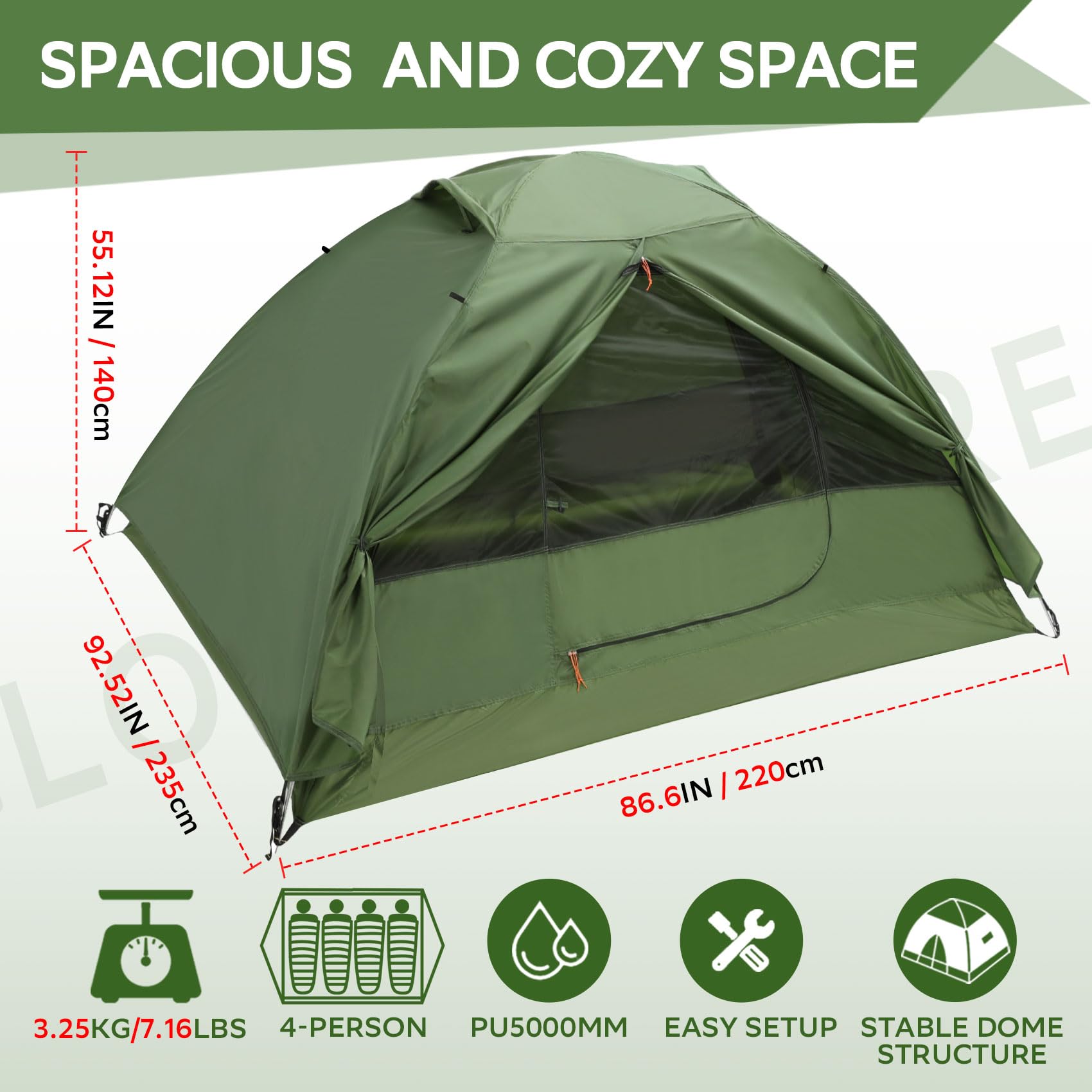 Clostnature Crux Lightweight Tent For Backpacking - 4 Person Ultralight Backpacking Tent, Waterproof Easy Setup Camping Tent, Hi