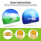 Aegend Kids Swim Cap (Age 4-8), 2 Pack, Blue & Green