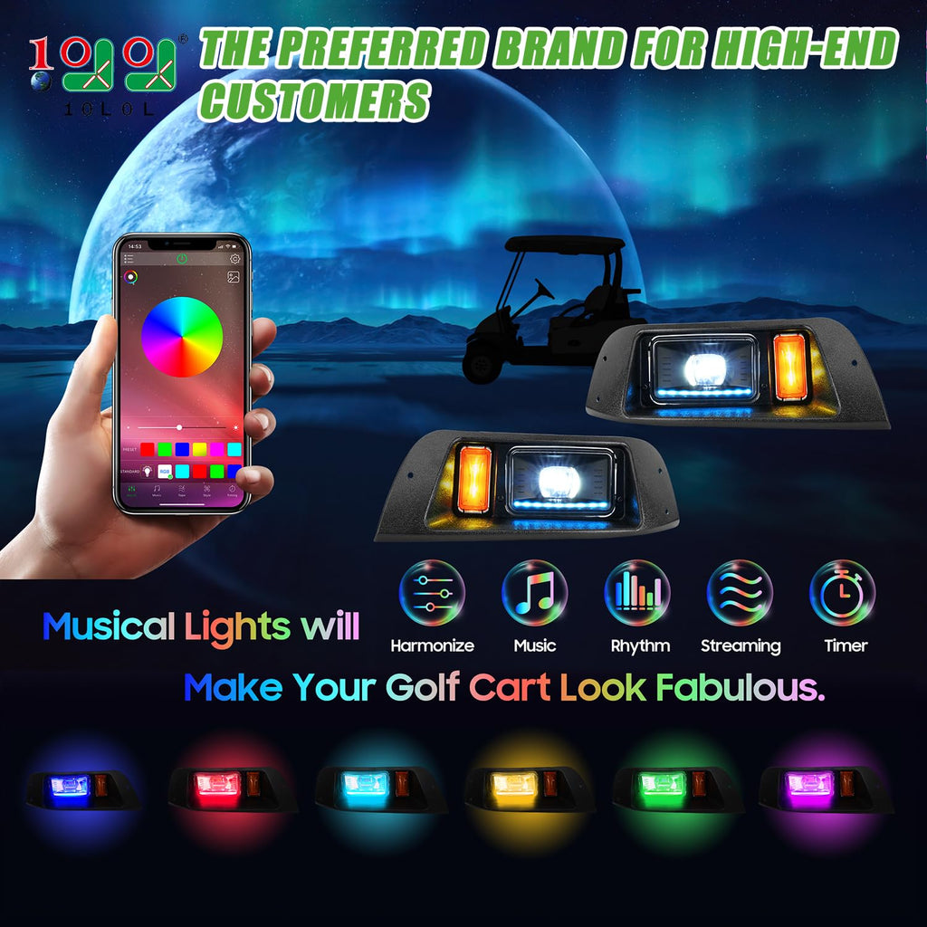10L0L Golf Cart Headlight Kits For 1996-2013 Ezgo Txt Carts (12V-48V), With Tail Lights, Turn Signals Kits, Brake Lights And Saf
