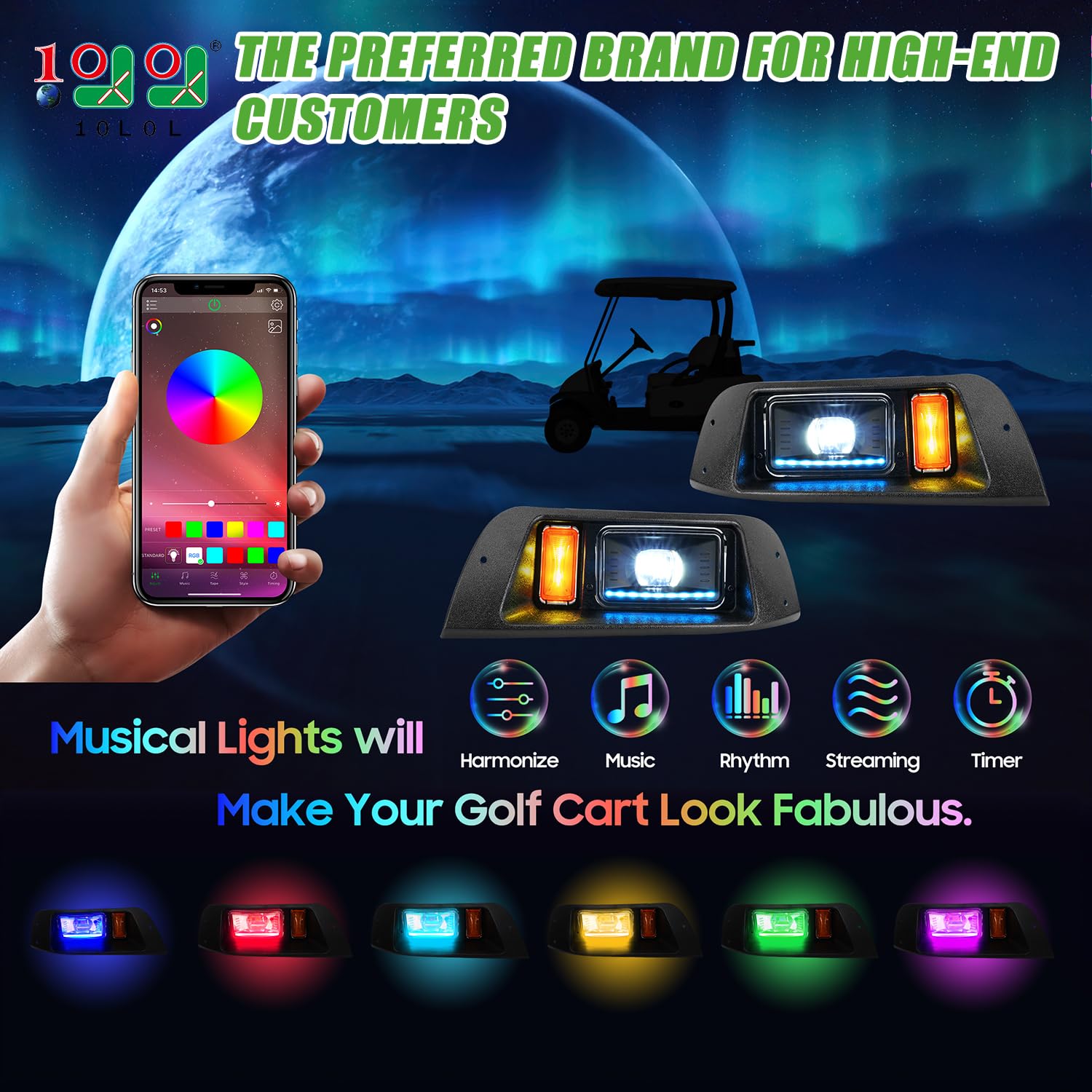 10L0L Golf Cart Headlight Kits For 1996-2013 Ezgo Txt Carts (12V-48V), With Tail Lights, Turn Signals Kits, Brake Lights And Saf