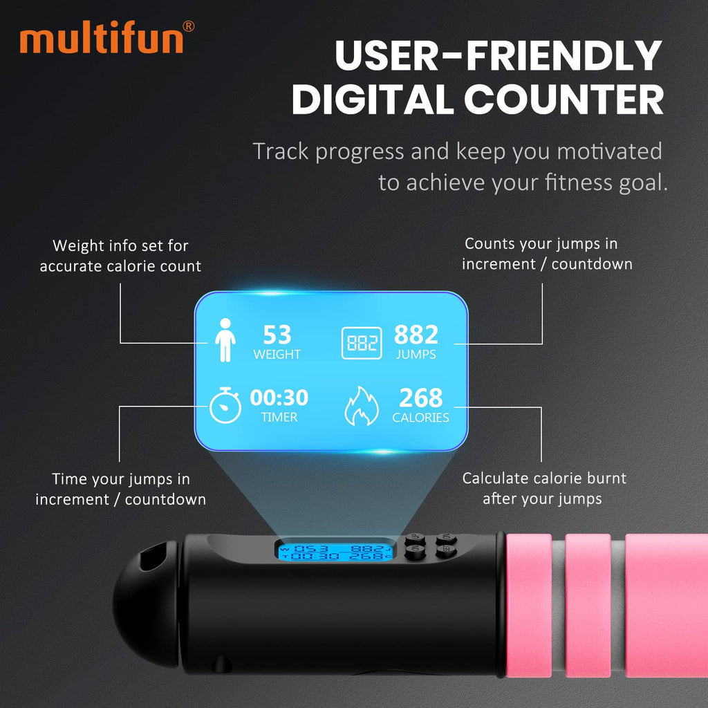 Jump Rope, Multifun Speed Skipping Rope With Calorie Counter, Adjustable Digital Counting Jump Rope With Ball Bearings And Alarm