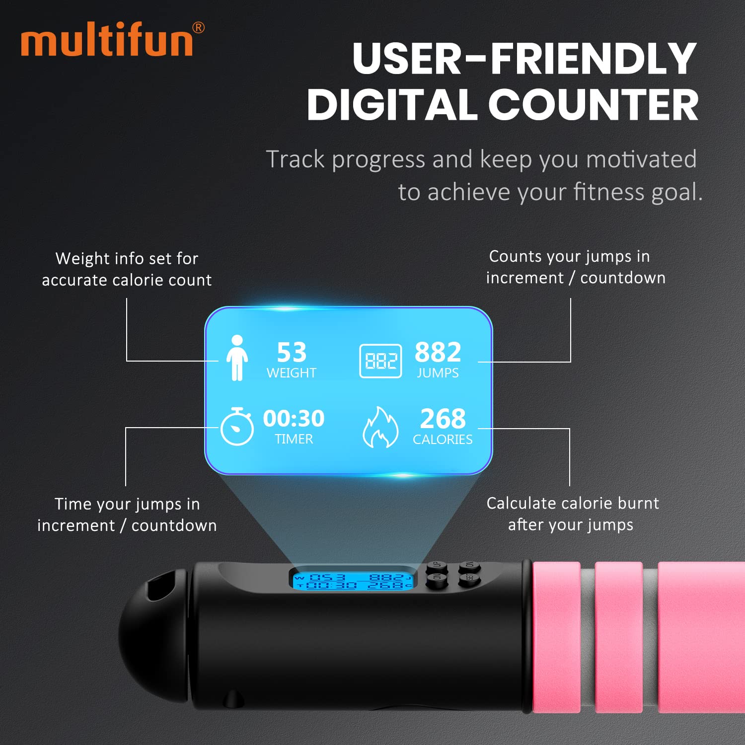 Jump Rope, Multifun Speed Skipping Rope With Calorie Counter, Adjustable Digital Counting Jump Rope With Ball Bearings And Alarm