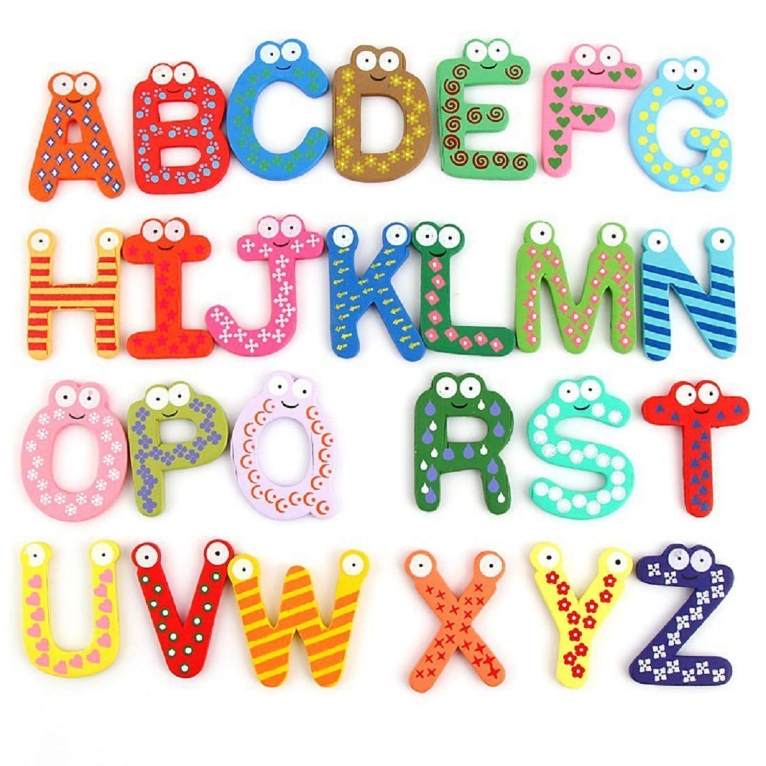 Shoro Colorful Wooden AZ Alphabet Letters Fridge Magnets Magnetic Stickers Learning And Educational Toy For Kids(Set Of 26)